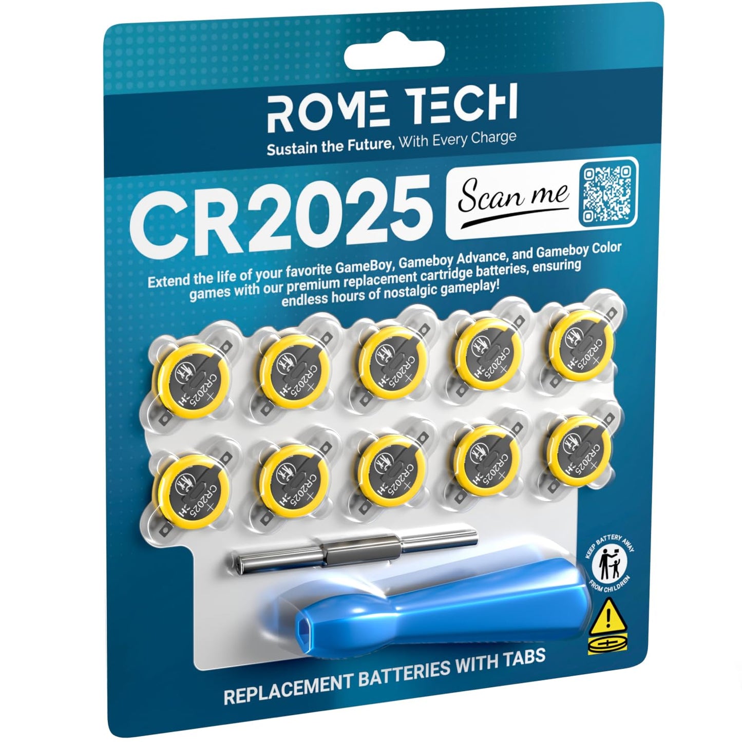 Rome Tech 3V CR2025 Batteries with Solder Tabs + Screwdriver Security Bit Set. Compatible with Silver, Blue, Gold, Crystal Gameboy Cartridge, Zelda…