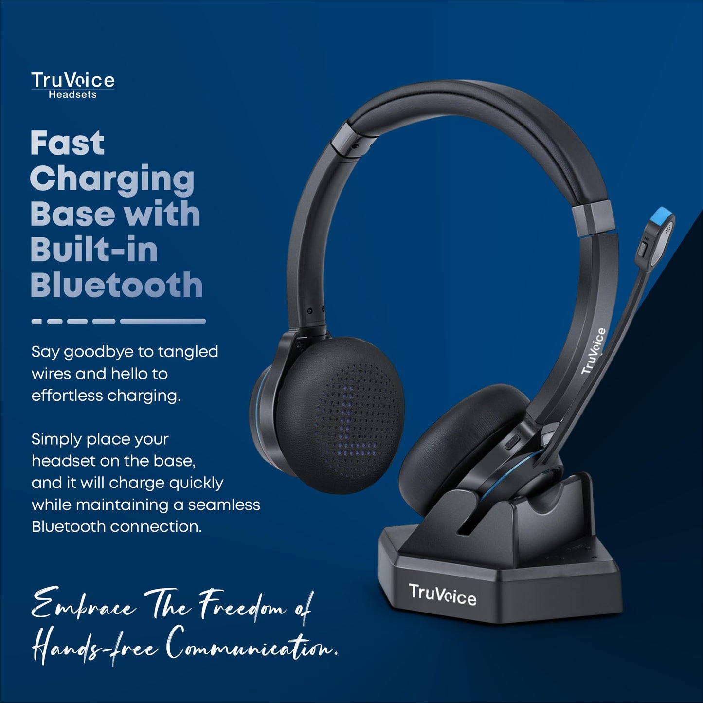 TruVoice BT65 Wireless USB Headset with Hi-Fi Audio and Noise Canceling Microphone - v5.2 Bluetooth Fast Charging Base and 15hr Talk time - Multi…