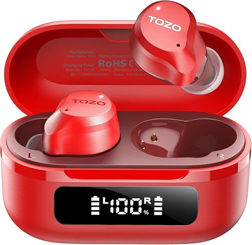 TOZO NC9 Hybrid Active Noise Cancelling Wireless Earbuds, 6 Mics ENC Clear Call, IPX8 Waterproof, in Ear Bluetooth 5.3 Headphones Stereo Bass Ear Buds
