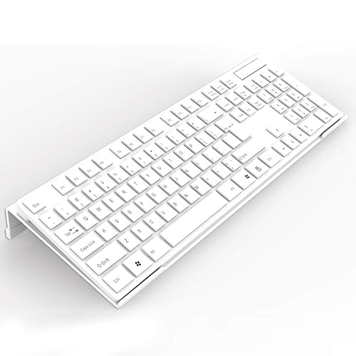 KOTEMON Acrylic Tilted Computer Keyboard Stand for Ergonomic Typing, Keyboard Tray Holder with Silicone Non-Slip Case, White