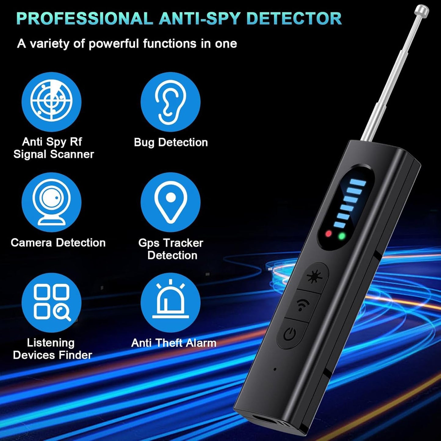 QEBAJI Hidden Camera Detectors, Spy Camera Finder, Portable Hidden Bug and Camera Detector, 5 Levels Sensitivity 6 Modes, Wireless Rechargeable