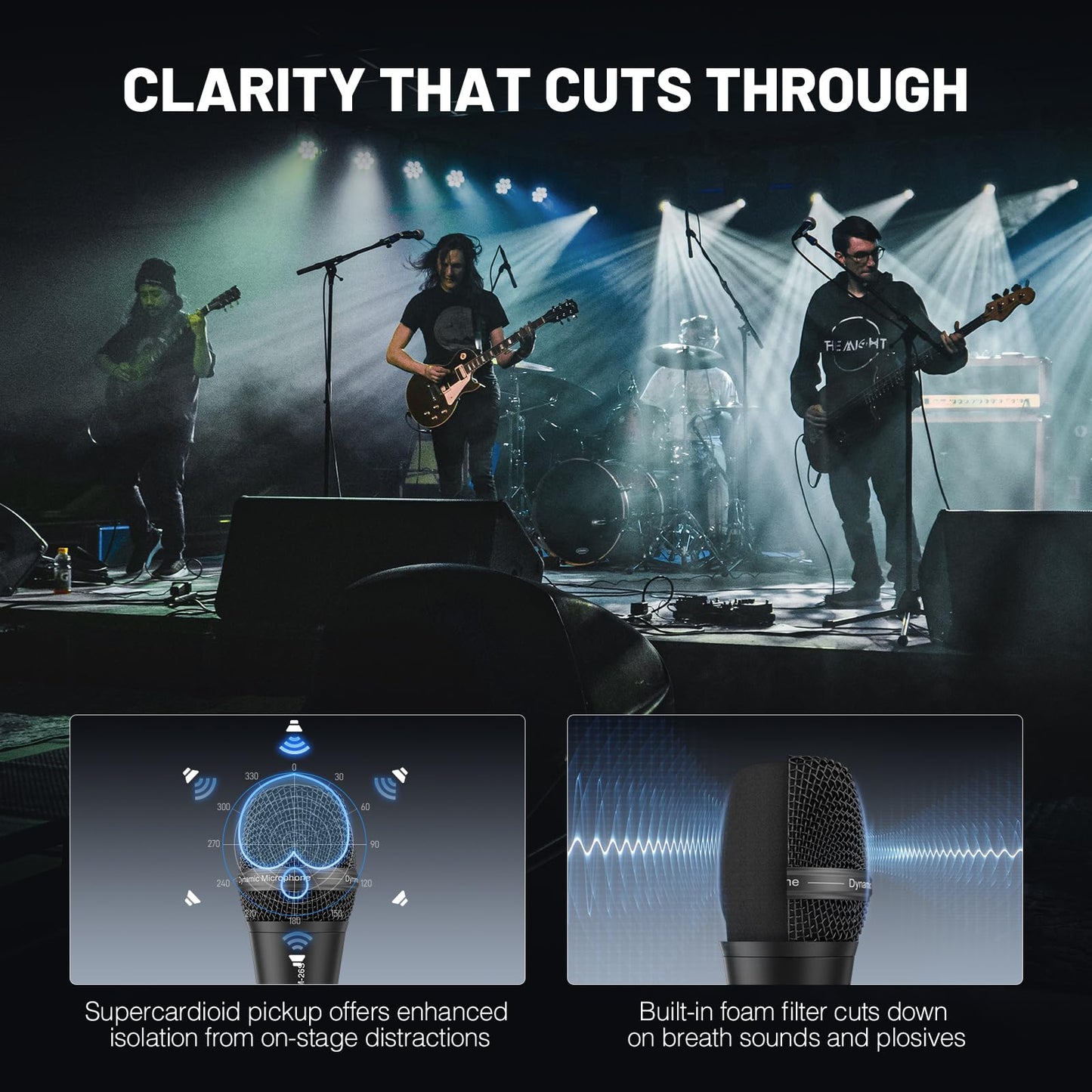 Phenyx Pro Vocal Microphone, Supercardioid Dynamic Mic with 16.4 ft XLR Cable, Mic Clip, Storage Bag, Wired Handheld Microphone for Singing, Stage