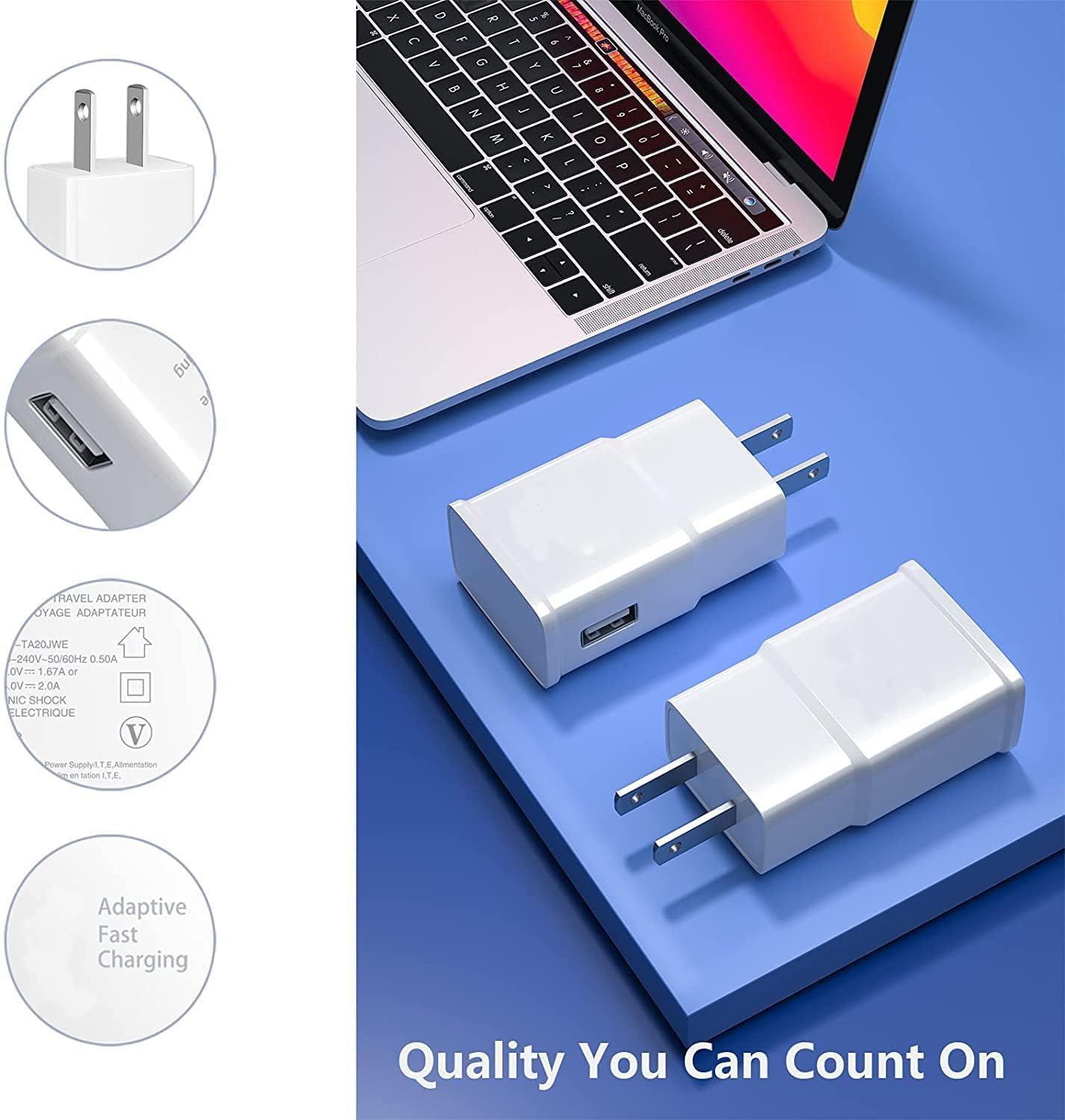 Adaptive Fast Charging Wall Charger Adapter, Eversame 6-Pack Fast Charging Block Travel USB Charger Box Compatible with Samsung Galaxy S21 S20 S10 S9