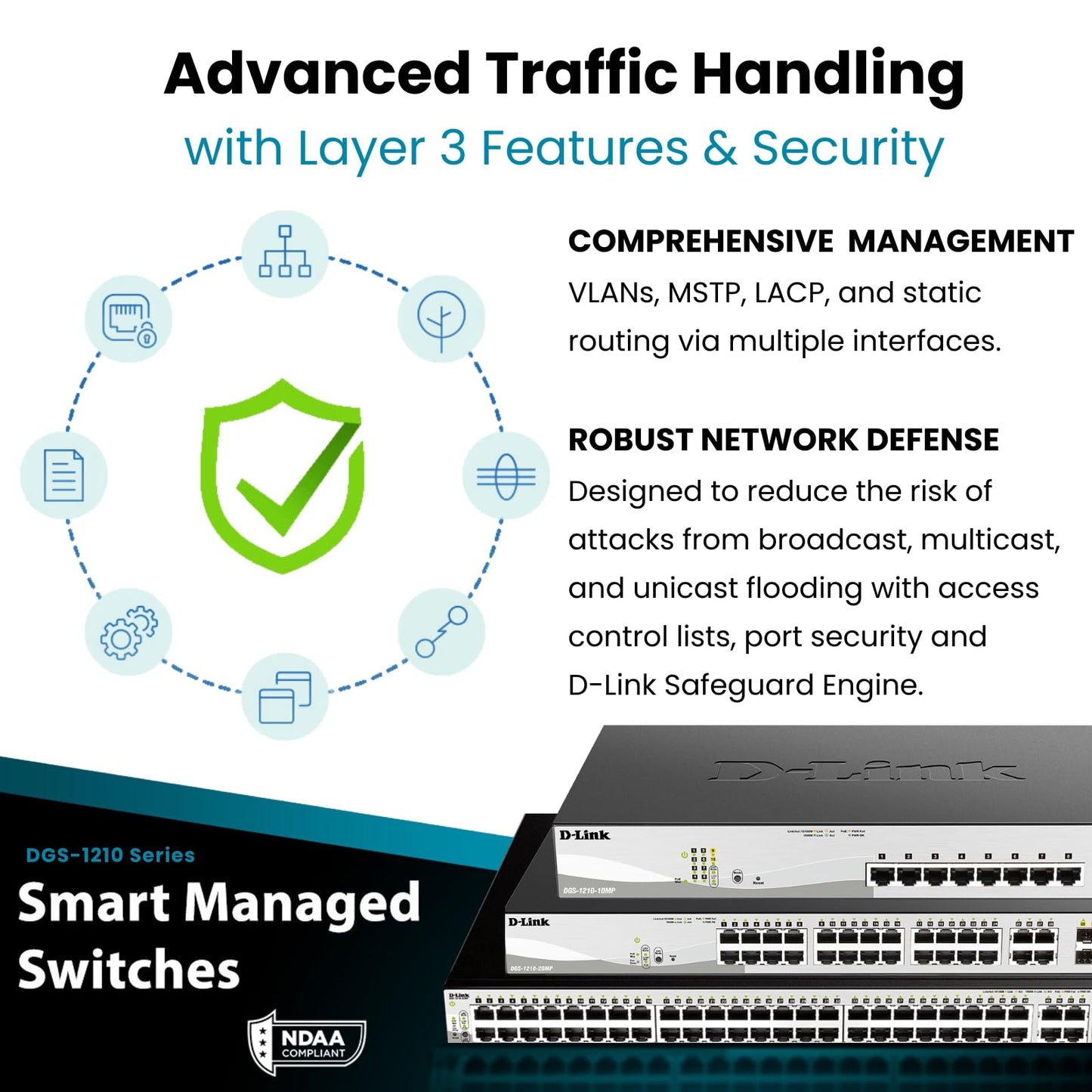 D-Link 10-Port Gigabit Smart Managed Switch | 8 GbE + 2 SFP Ports | L2+ | VLANs | Cable Diagnostics | Web Managed | Desktop or Rackmount | Fanless |