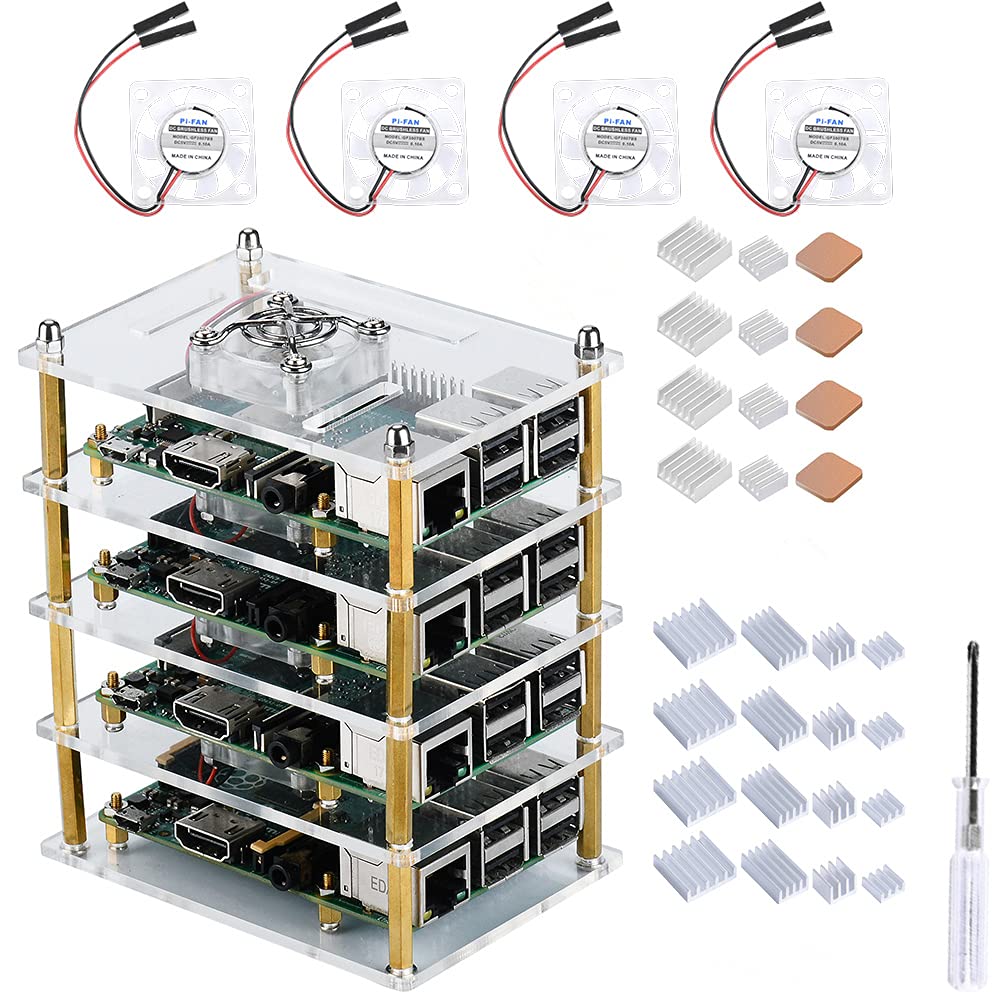 GeeekPi Cluster Case with Cooling Fan and Heatsinks for Raspberry Pi 4B/3B+/3B/2B