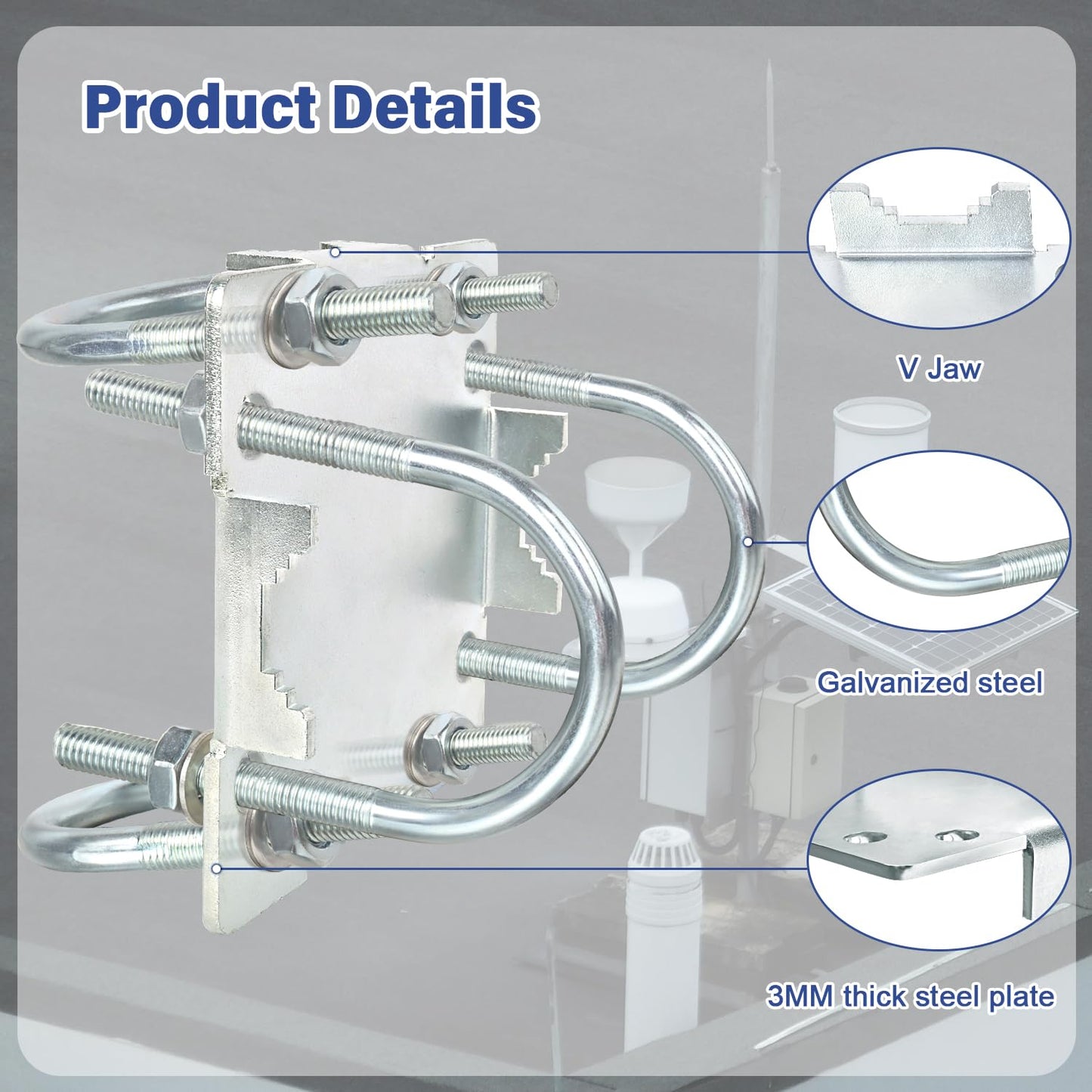 4 Sets Antenna Mast Clamp Cross-Over Bracket Kit with U Bolts for 1"-2" OD Poles, Heavy Duty Mounting Hardware for MINO Yagi TV Antennas, Security