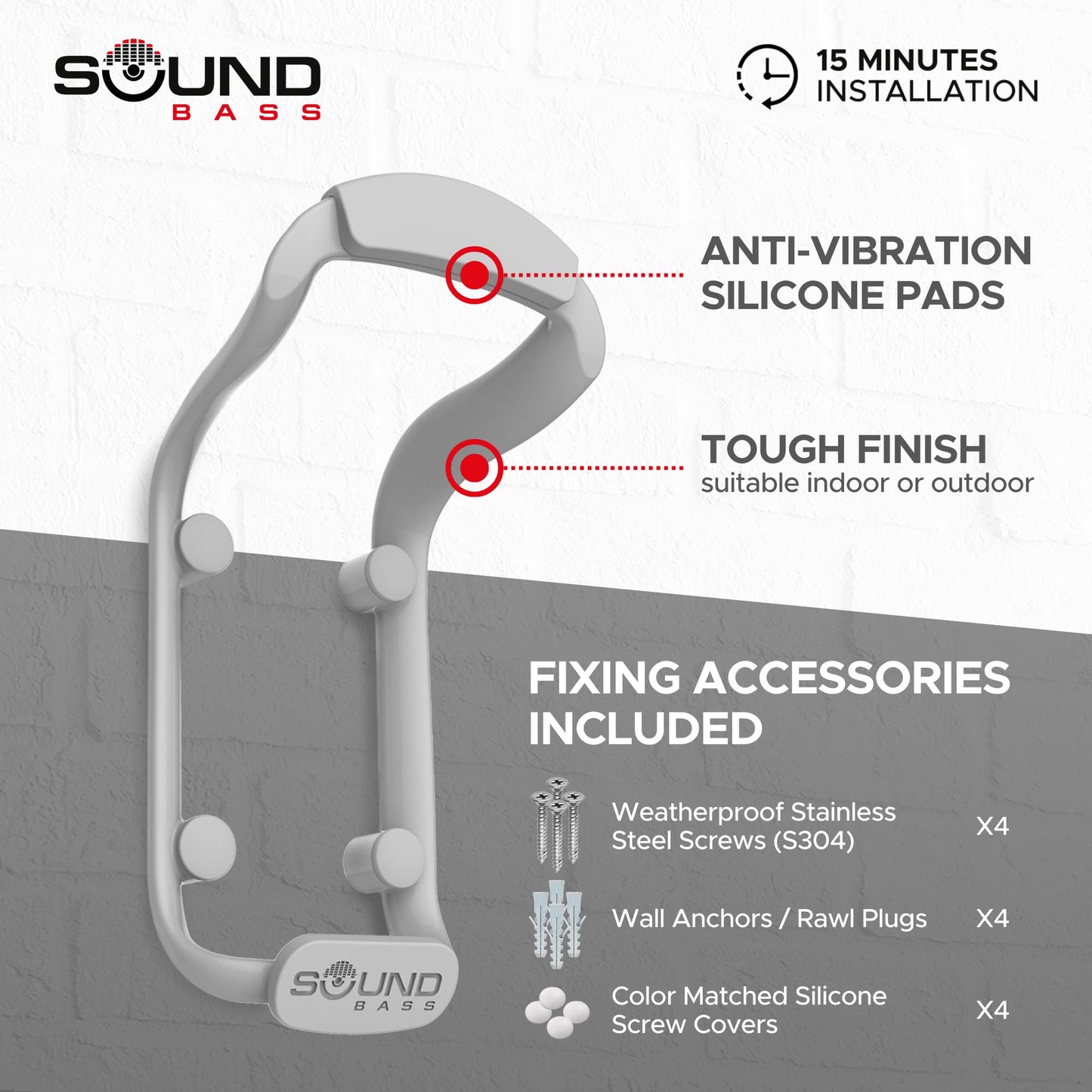 Sound Bass Move Speaker Wall Mount Bracket, Weatherproof, Compatible with Sonos Move Version 1 & 2, Including Mounting Accessories, Lunar White