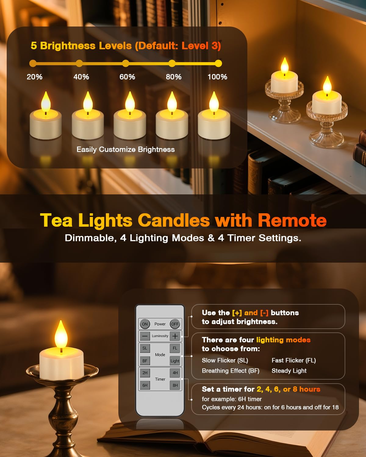 Yme Rechargeable Tea Lights Candles with Remote Timer, 12pcs Flameless Flickering LED Electric Tealights Candles with USB Cables for Home Lantern