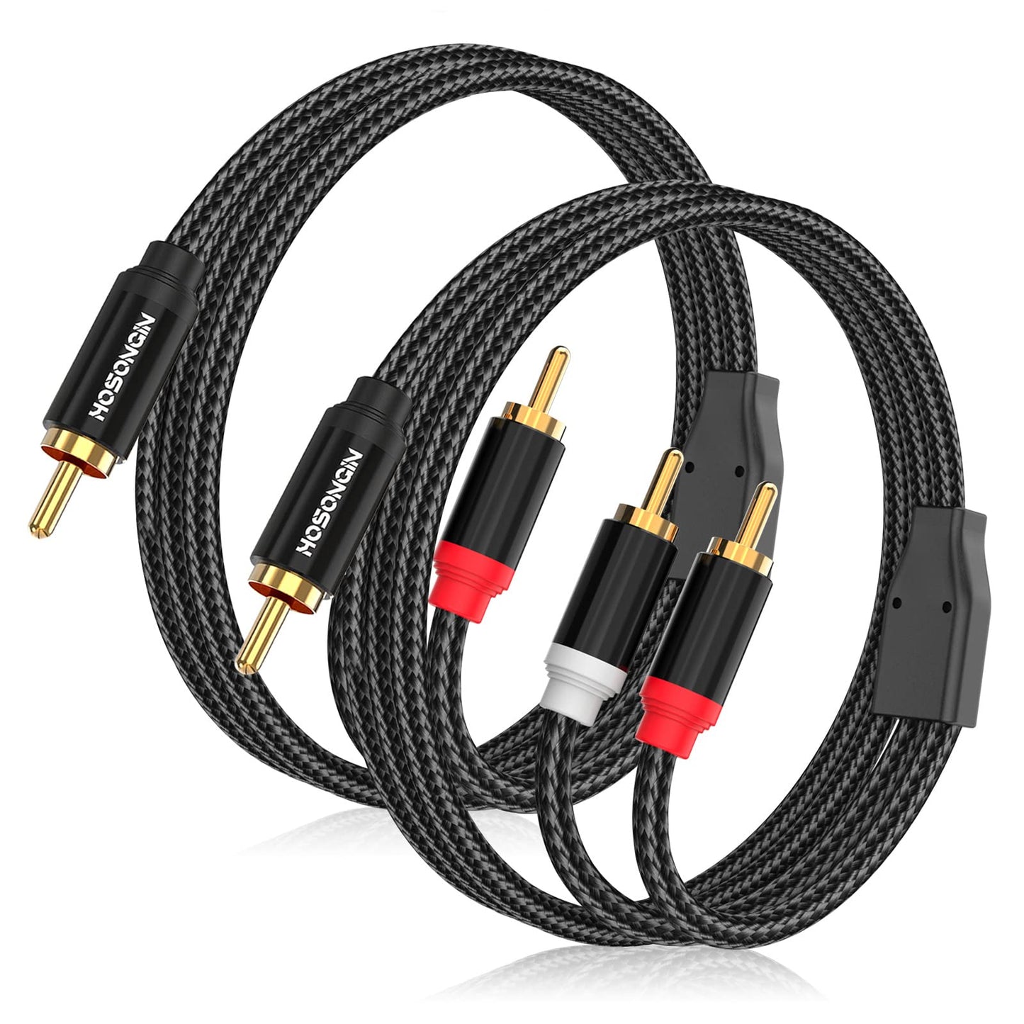 HOSONGIN RCA Y Splitter Cable, 3.3Ft, 2Pack, 1 Male to 2 Male Audio Cable, Gold-Plated, Noise-Free Durable Braided Design RCA Adapter for Subwoofers