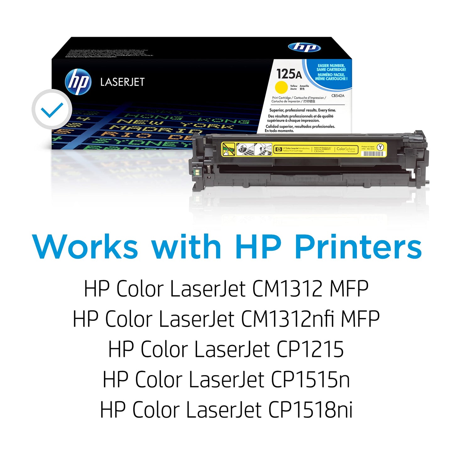 HP Original 125A Yellow Toner Cartridge | Works Color LaserJet CM1312 MFP Series, Color LaserJet CP1215, CP1515, CP1518 Series | CB542A