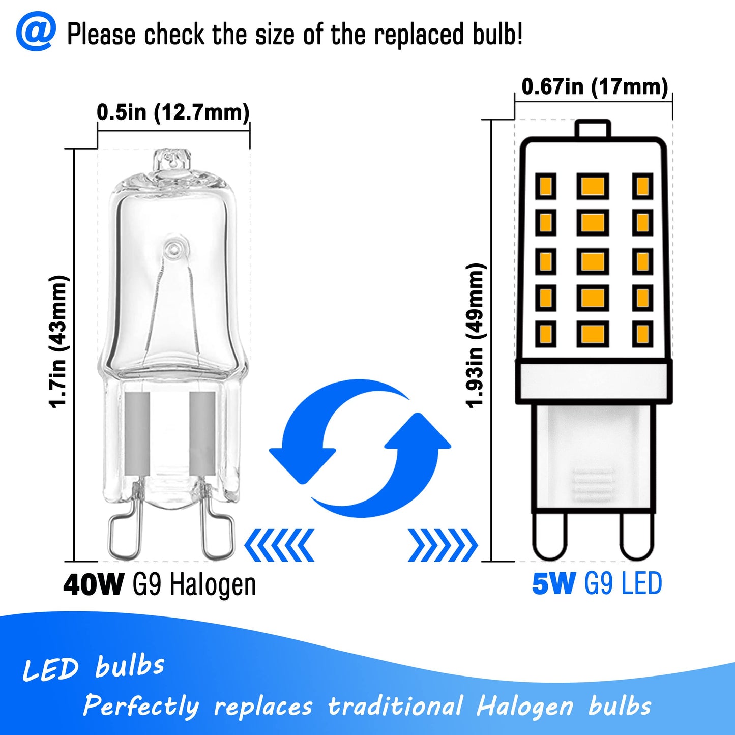 G9 LED Bulb Dimmable 5W 2700K Soft Warm White 40 Watt Equivalent, 6 Pack