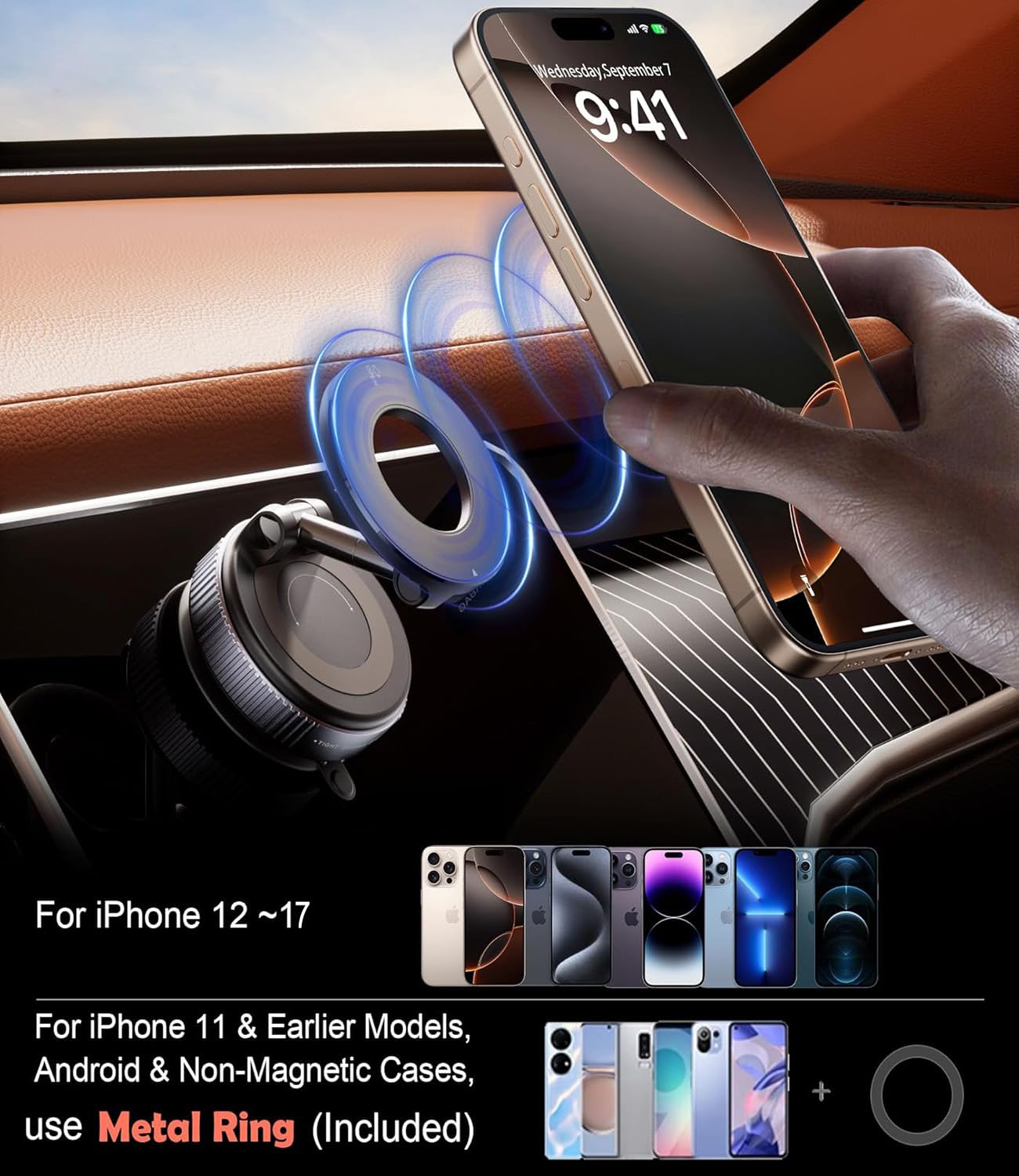 Velthorix 2026 Upgraded Vacuum Magnetic Car Phone Holder 360° Reinforced 98LBS Ultra Suction Cup Phone Mount for MagSafe Cell Phone Holders for Your