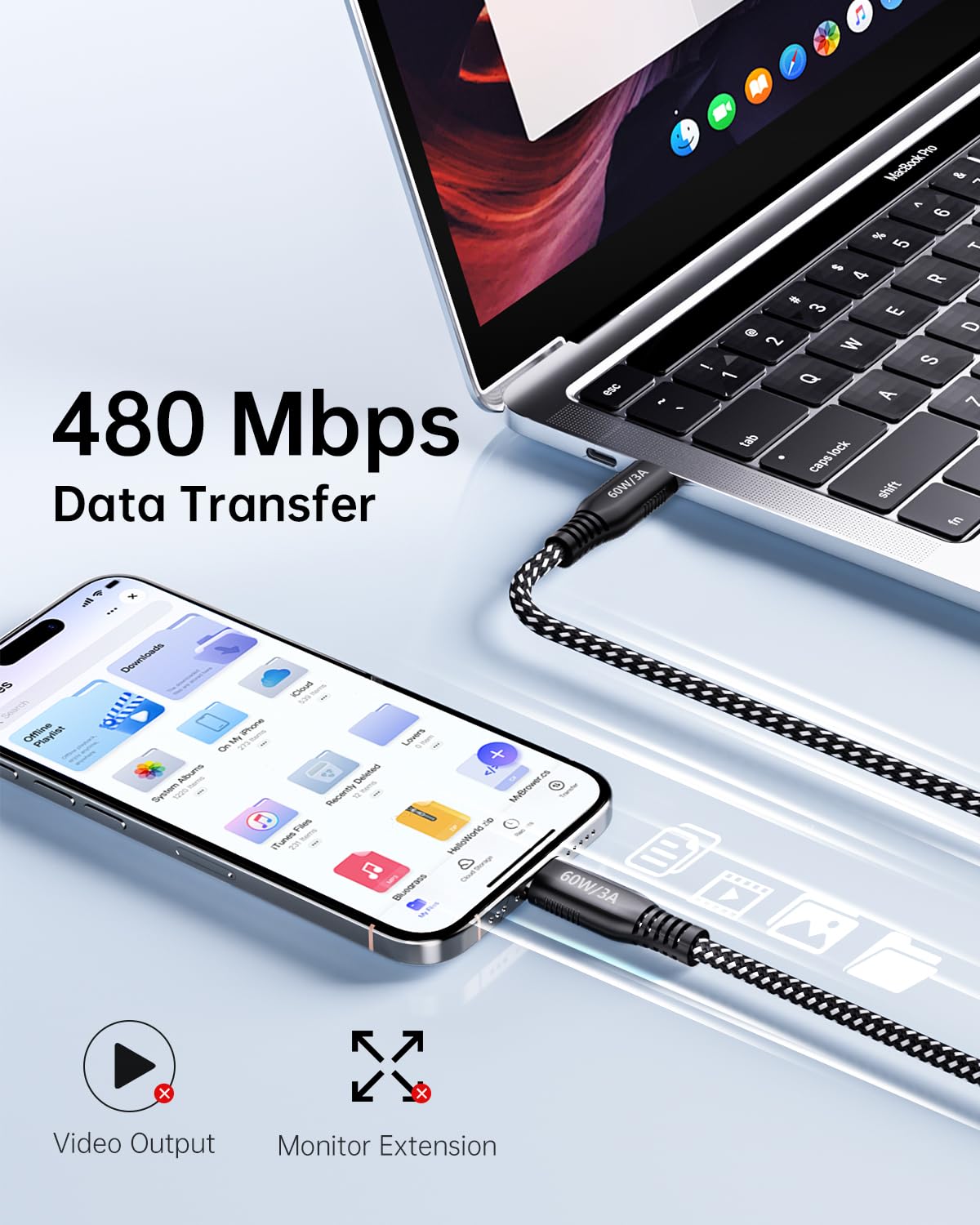 20ft USB C to USB C Cable 60W Fast Charging, Extra Long Braided Type C to C Charging Cable with USB 2.0 Data Transfer for iPhone 15/16/17, Samsung…