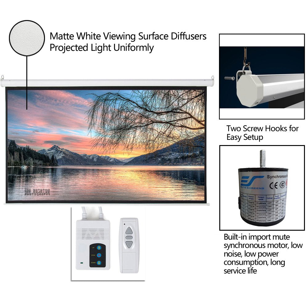 Kshioe Motorized Projector Screen with Remote Control, No Wrinkles, Without Dents, HD Screen, for Home Theater Office Classroom TV Usage (92inch 16:9)