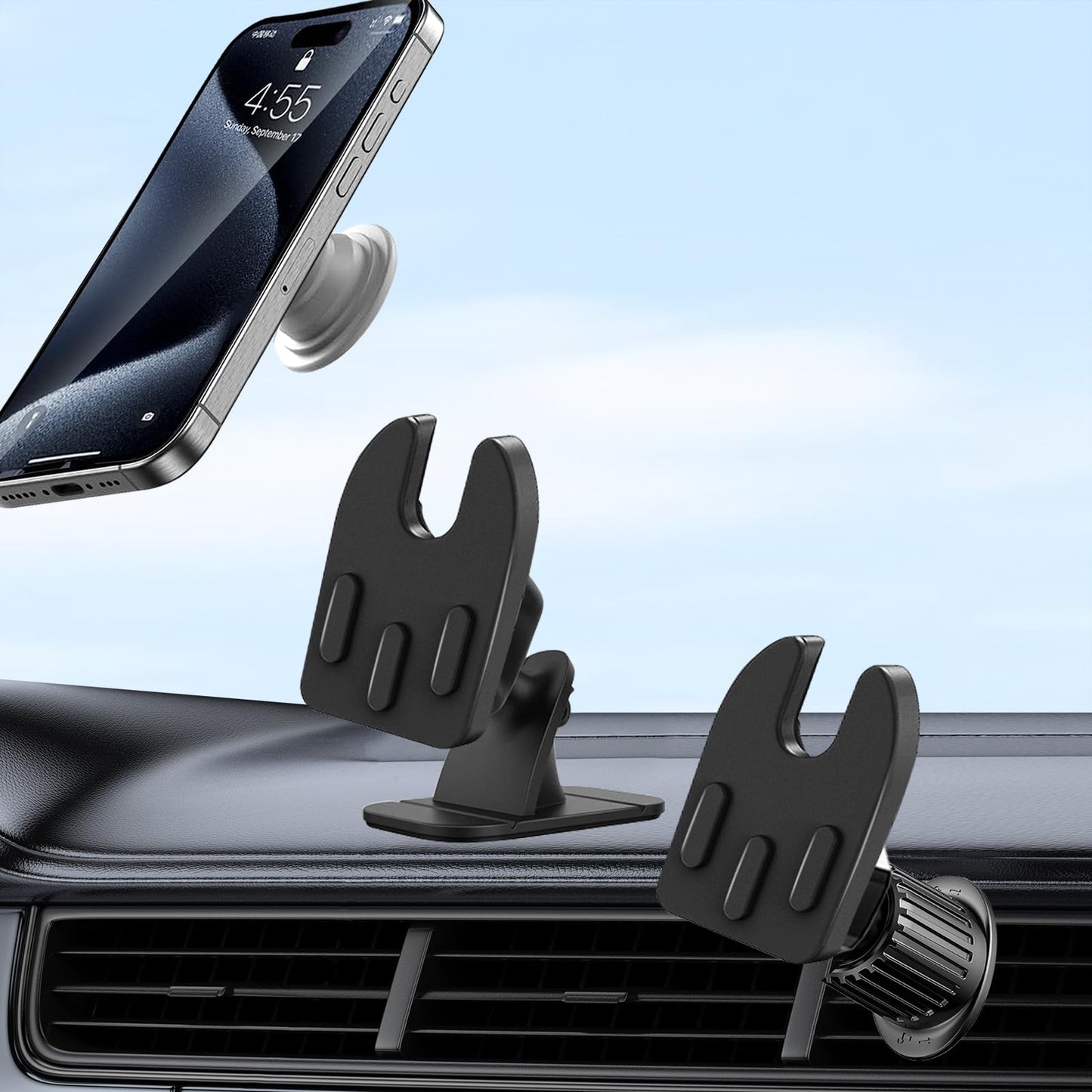 JCTRIWAY Vent or Dashboard Car Phone Mount for Popsocket, Dashboard Adapter Adhesive and Vent Clip, Compatible with Most Popsocket, Fits All