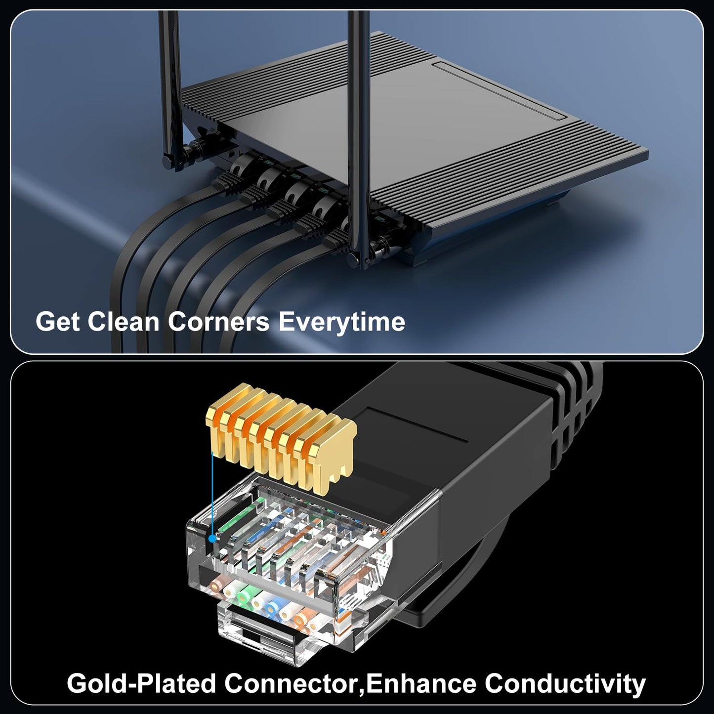 Cat 6 Ethernet Cable 50 ft, Indoor&Outdoor, High Speed 10Gbps Flat Internet Network Cable, Pure Copper Ethernet Patch Cable Long, Computer LAN Cable