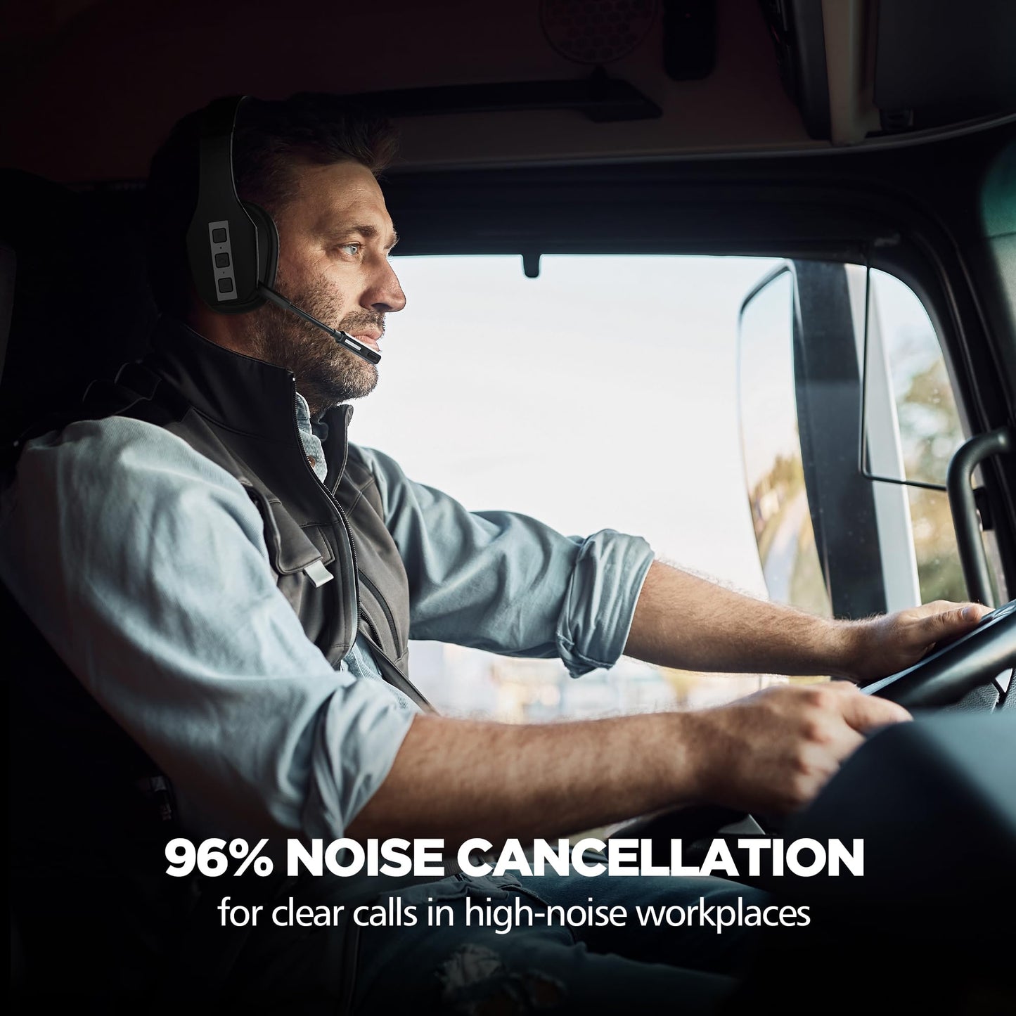 Conambo JBT600 Trucker Bluetooth Headset with Tri-Mic Noise Cancelling, CVC 8.0, Mute Button & 60Hrs Battery Life - Wireless Headset for Truck