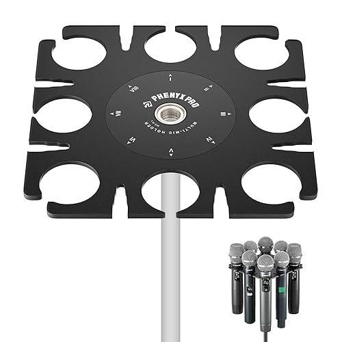 Phenyx Pro MA-H1 8-Slot Multi-Microphone Holder, Wired & Wireless Handheld Microphone Organizer and Display, Mics Storage Hanger, Compatible with 3/8"