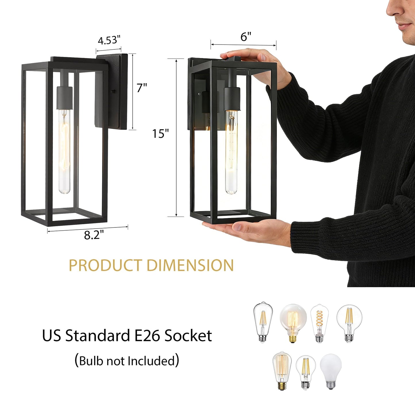 Bestshared Outdoor Wall Sconce Lights,Exterior Wall Lighting Fixtures with Clear Glass, Anti-Rust Modern Black Outside Lantern Lamp for House Front