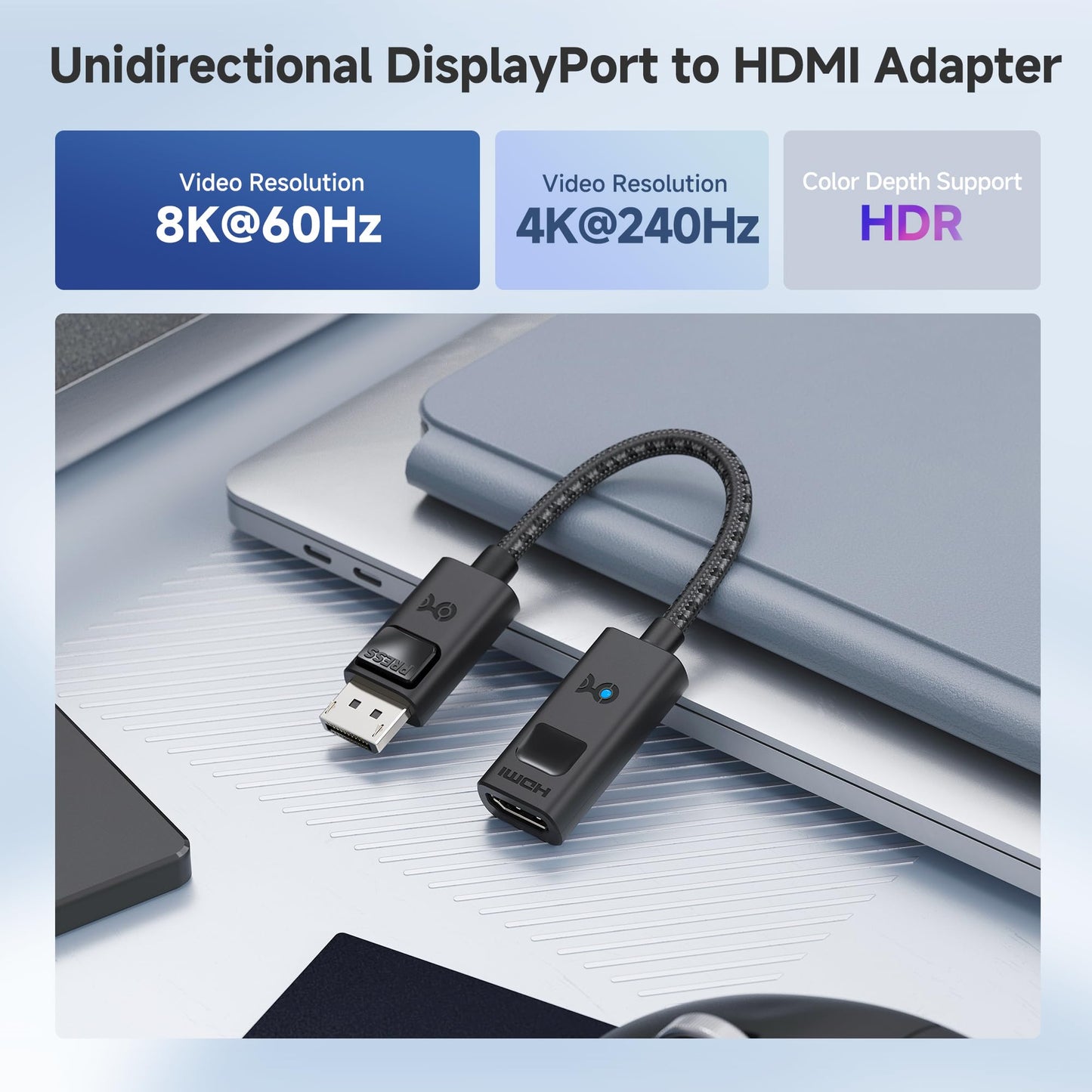 Cable Matters 8K DisplayPort 1.4 to HDMI 2.1 Adapter with 4K 240Hz / 8K 60Hz, Unidirectional DisplayPort to HDMI 2.1 Cable Adapter, Supports RTX5080