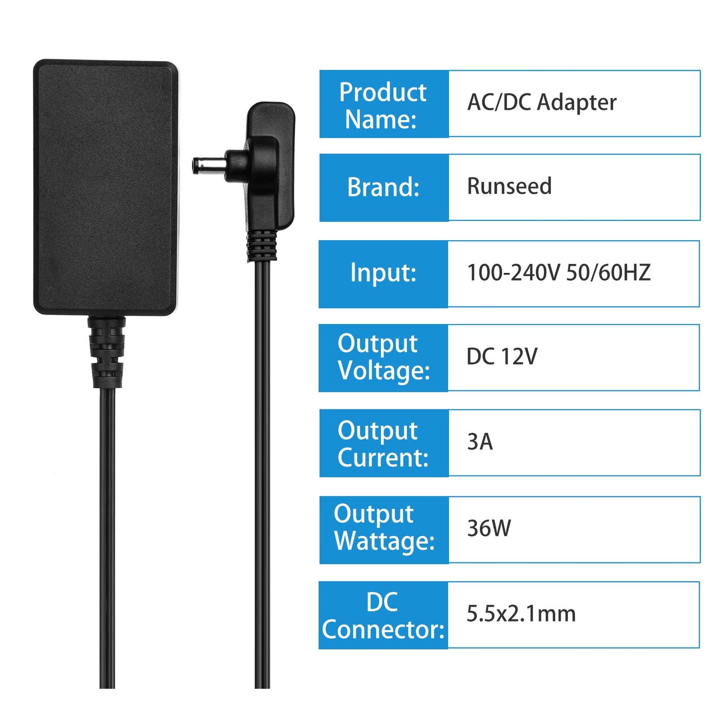 12V 3A Charger AC Adapter for Shark FlexBreeze 2-in-1 Fan FA200 FA202 FA222 FA225 FA302 UH205 GQ36-120300-AUO