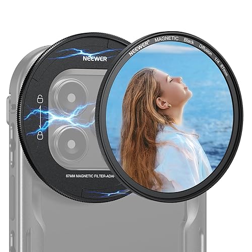NEEWER 67mm Magnetic Black Diffusion 1/4 Filter Set, Multicoated HD with Magnetic Filter Backplate Adapter, Compatible with iPhone 16 Pro/16 Pro Max