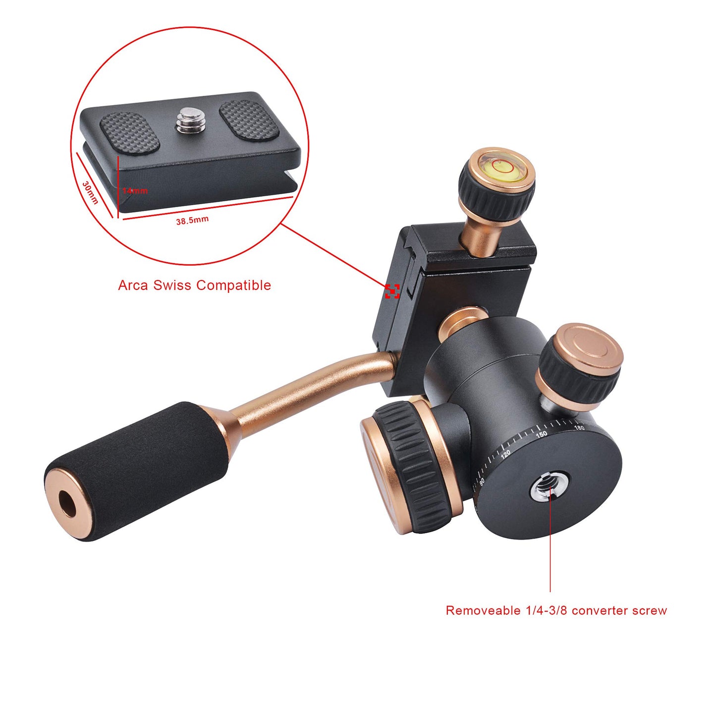 Tripod Head, Flexi-Tilt Universal Ball Head with Quick Release Plate, 1/4 Screw for DSLR Camera, Video Camcorder, Cellphone/Pad, Mirrorless Cameras