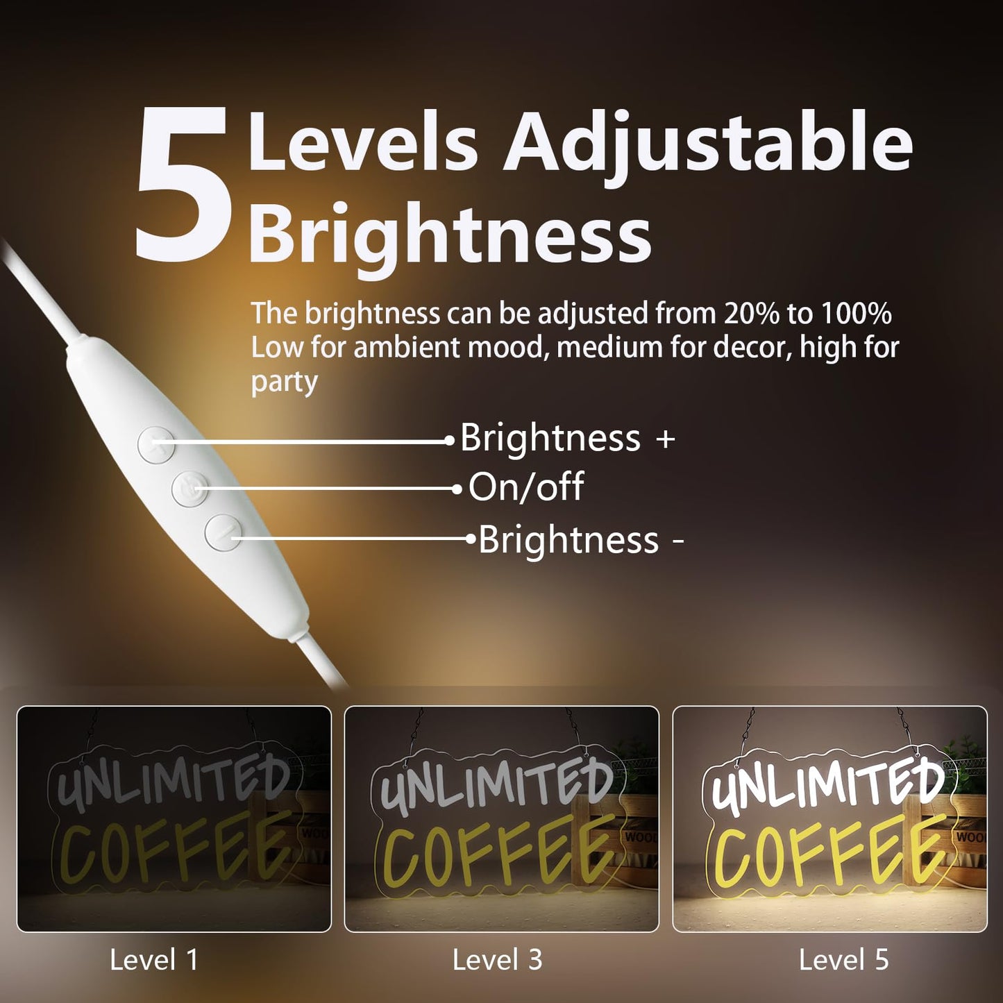 HKONHGUK Unlimited Coffee Neon Sign Cool White and Warm White LED Light Dimmable USB Powered Wall Decor for Coffee Bar Kitchen Office Funny Coffee