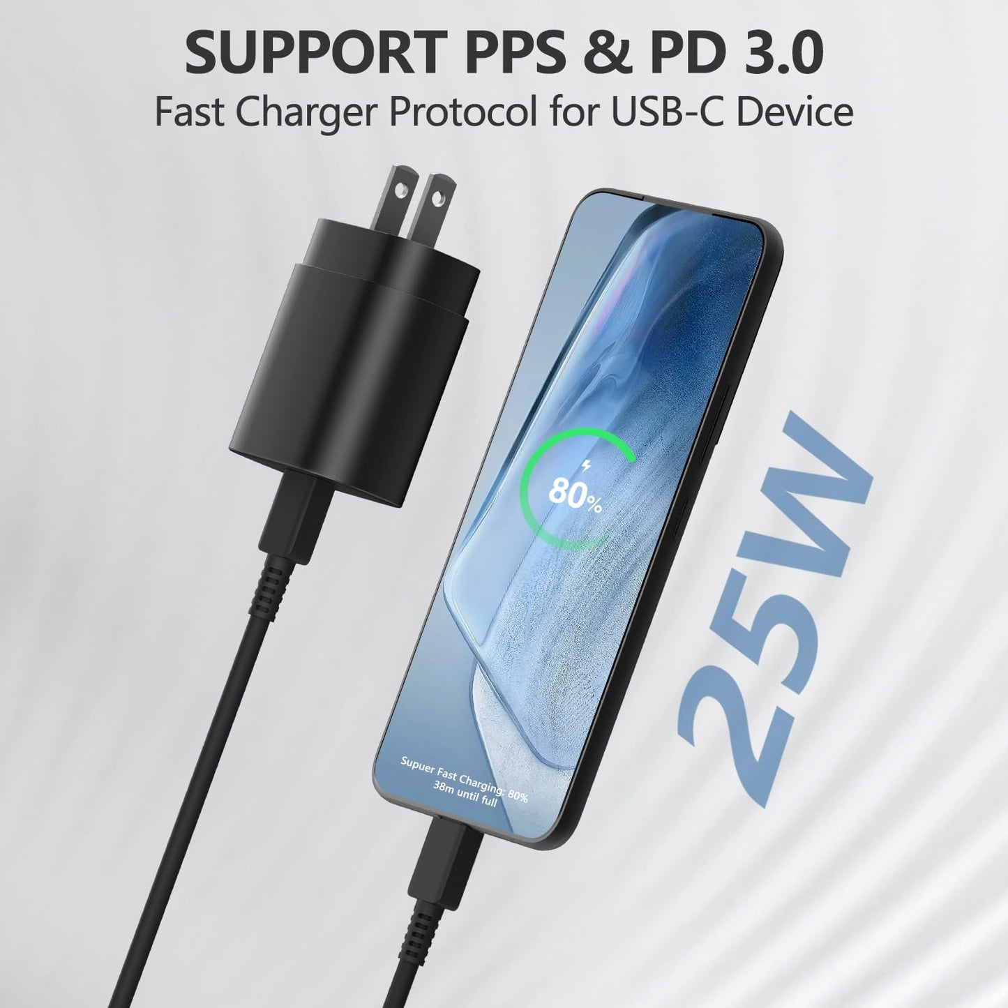 FGUIME Type C Super Fast Charger 10FT for Samsung s24 s23 s22 s21, PD 25W USB C Wall Charge Fast Charging Block with USB C to C Cable for Samsung