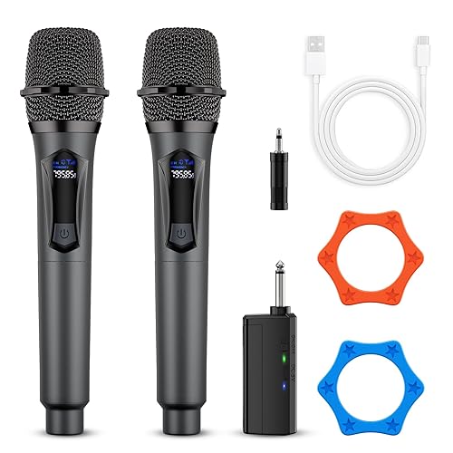 Wireless Microphone,Professional Dual Handheld Cordless Dynamic Mic System with Rechargeable Receiver,Plug & Play,Compatible with karaoke machines and