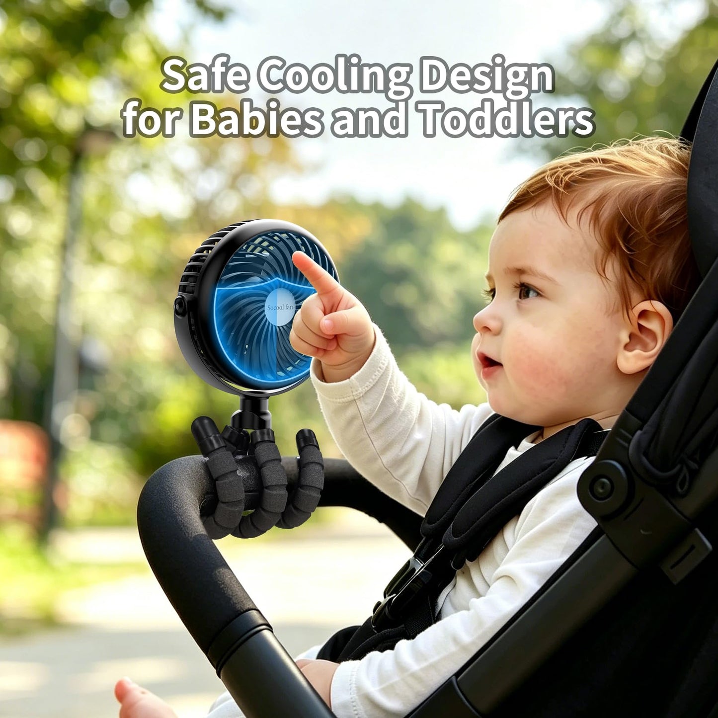 Socool 5000mAh Portable Car Fan Rechargeable Battery Powered, 3-Speed Car Seat Clip on Fans for Baby Kids Backseat Cooling, Mini Stroller Fan 360°