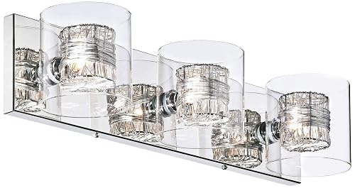 Possini Euro Design Wrapped Wire Modern Wall Light Polished Chrome Silver Metal Hardwired 22" Wide 3-Light Fixture Clear Glass Cylinder Shade