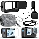 OKFUN Accessories Kit for Go Pro Hero12/Hero11/Hero10/Hero9 Black,Carrying Case+Silicone Case with Rubber Lens Cover+Screen Protector+Battery Side