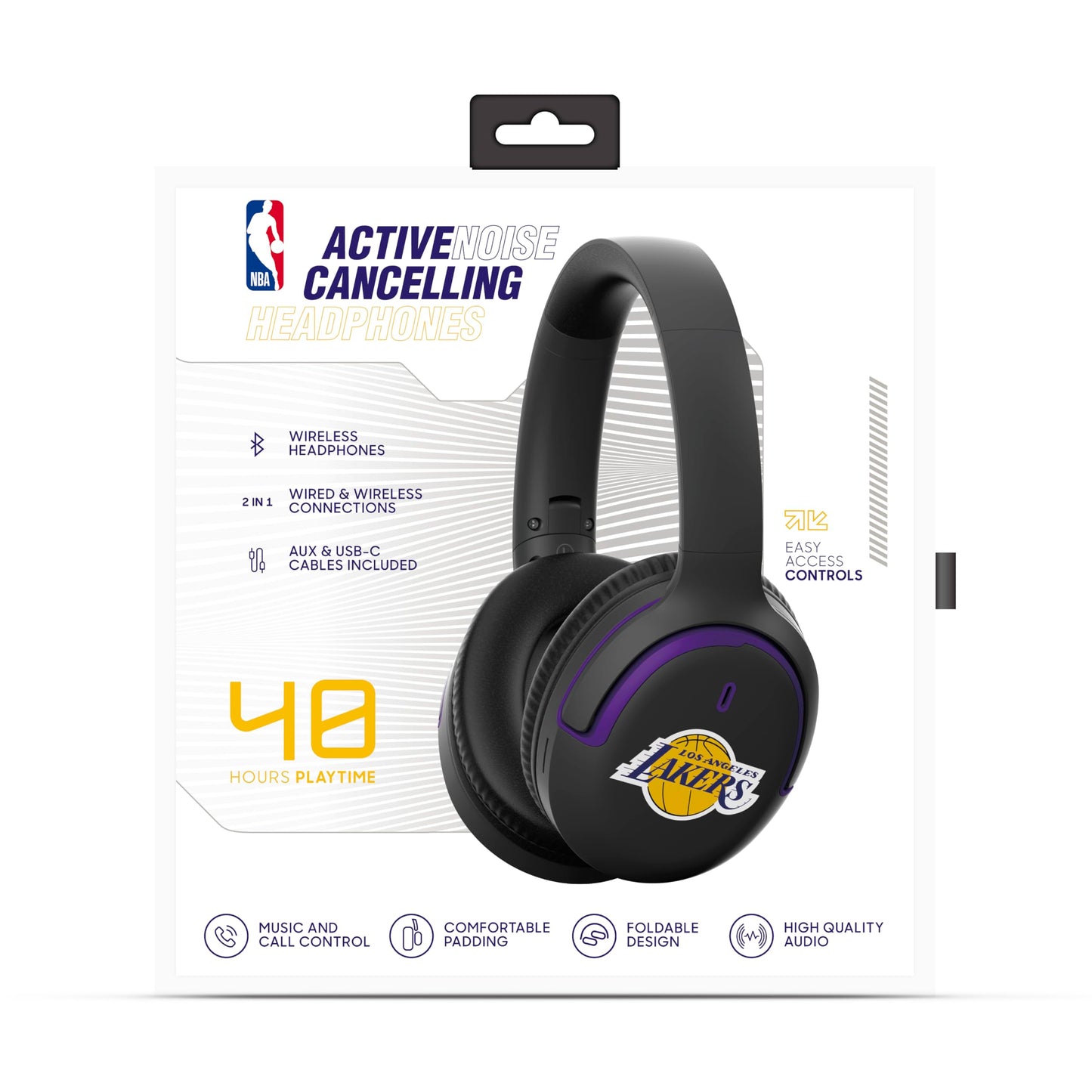 SOAR NBA Active Noise Cancelling Over The Ear Headphones, Los Angeles Lakers