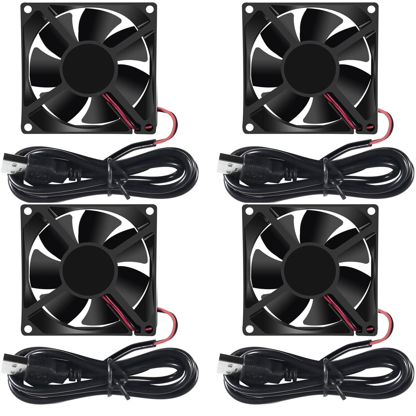 4Pcs 5V 80mm USB Fan 80mm x 80mm x 25mm Fan 8025 3.14in 0.98in Brushless Cooling Fan for Cooling PC Computer Case CPU Coolers Radiators