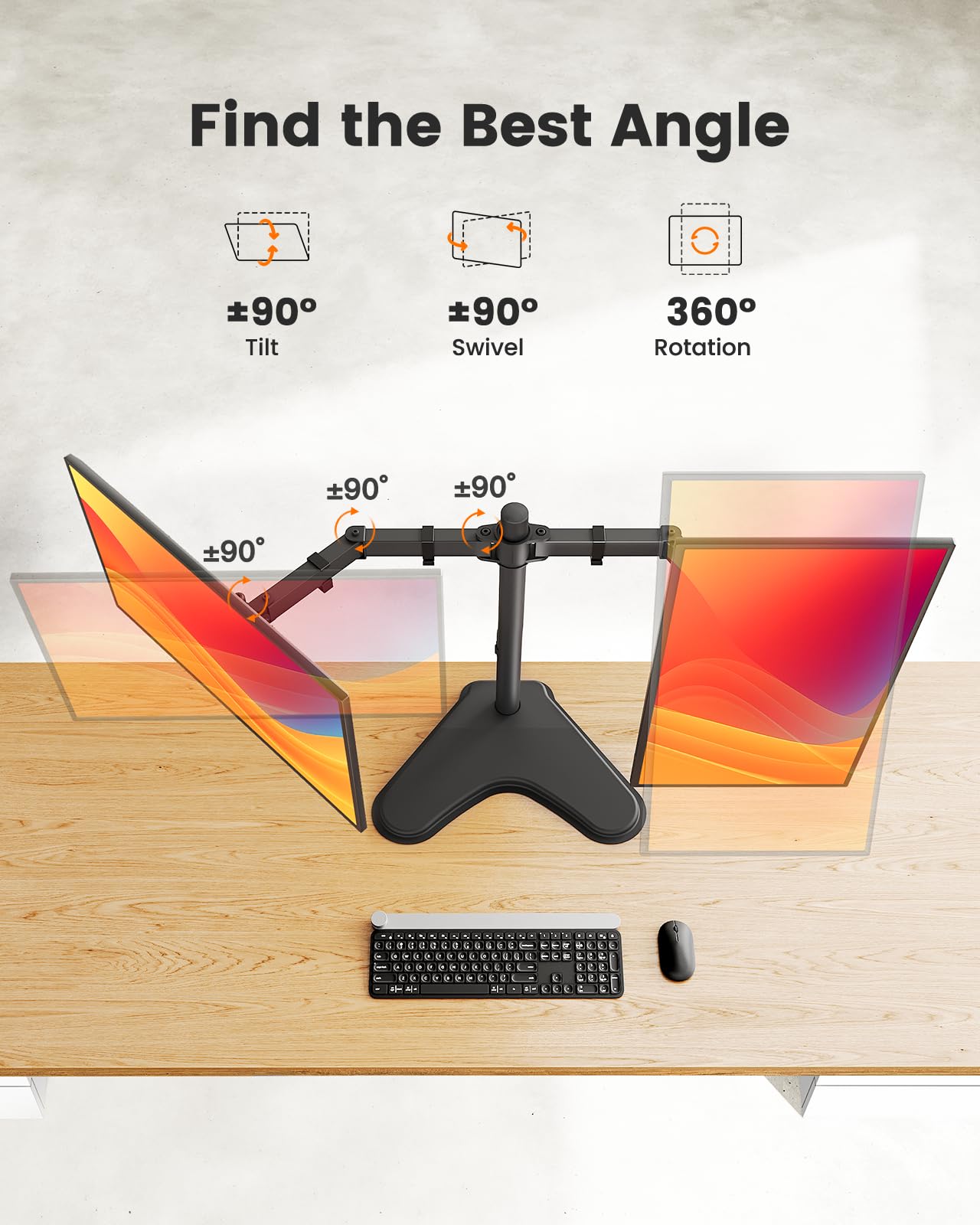 ErGear Freestanding Dual Monitor Stand for 2 Screens up to 32 inch, Heavy Duty Monitor Mount Holds Max 17.6 lbs per Arm, Height Adjustable Gaming