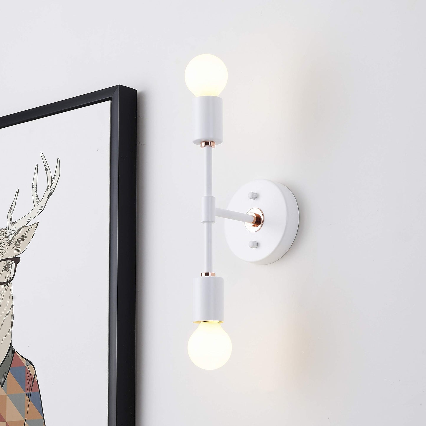 BRIGHTTIA 2 Light Wall Sconce - Modern Minimalist Bathroom Vanity and Hallway Lighting - Mid Century Industrial Exposed Bulb Wall Lamp - Flush Mount