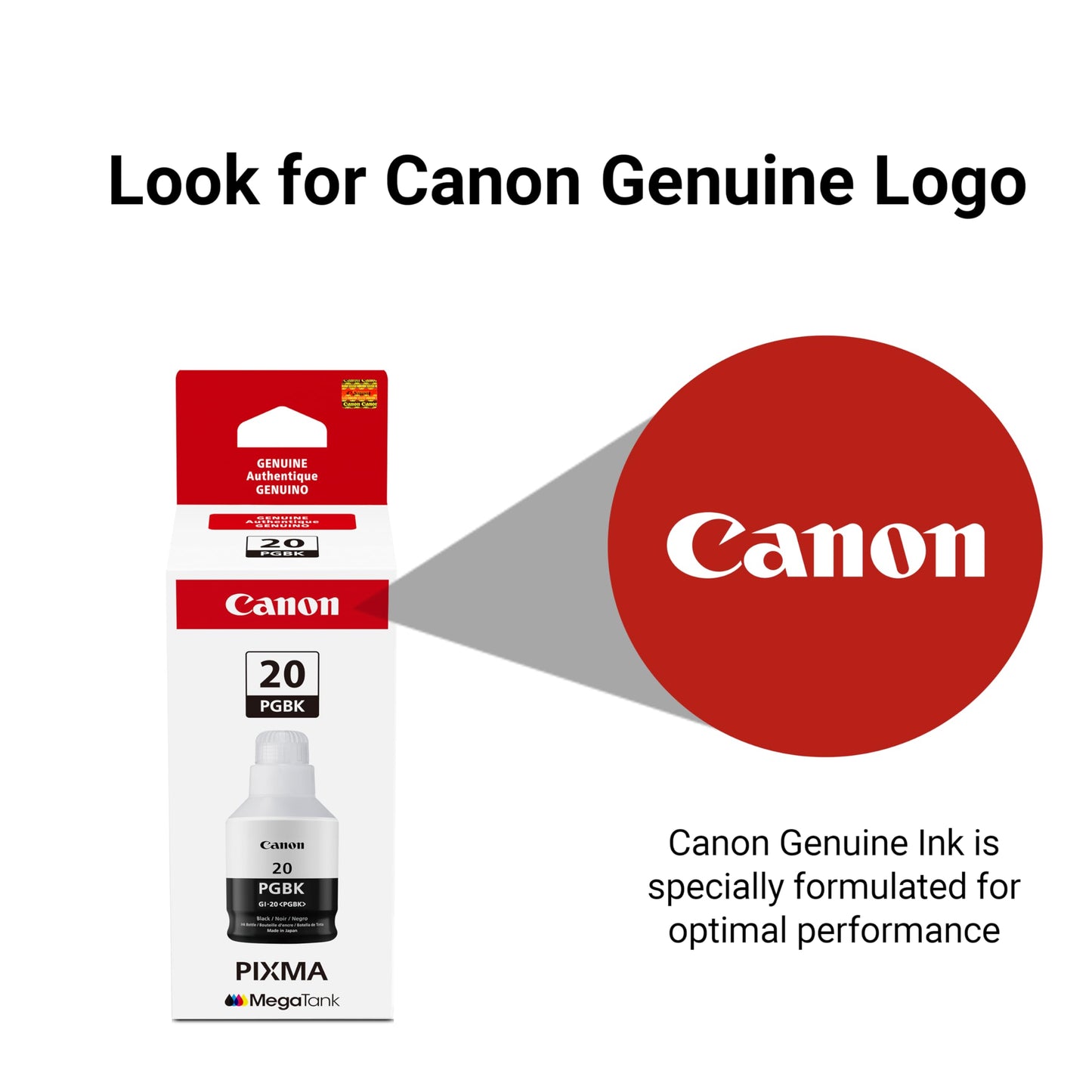 Canon GI-20 Genuine PGBK Ink Bottle, Compatible to PIXMA G6020 and G5020 MegaTank Printers