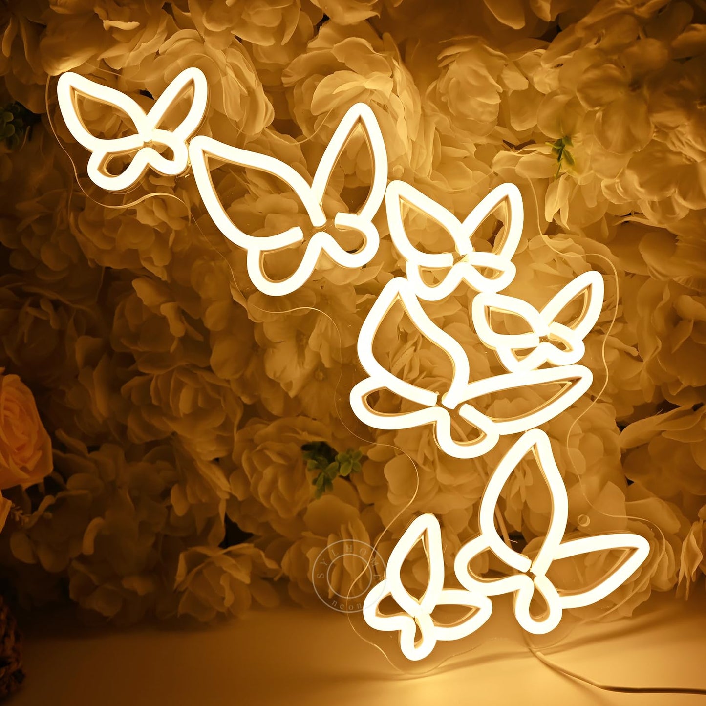 SYLHOME Butterfly Led Neon Light Sign Girls Kids Bedroom Girls Room Beauty Studio Living Room Wedding Birthday Party Light Up Sign 16.5" X 8.9" USB
