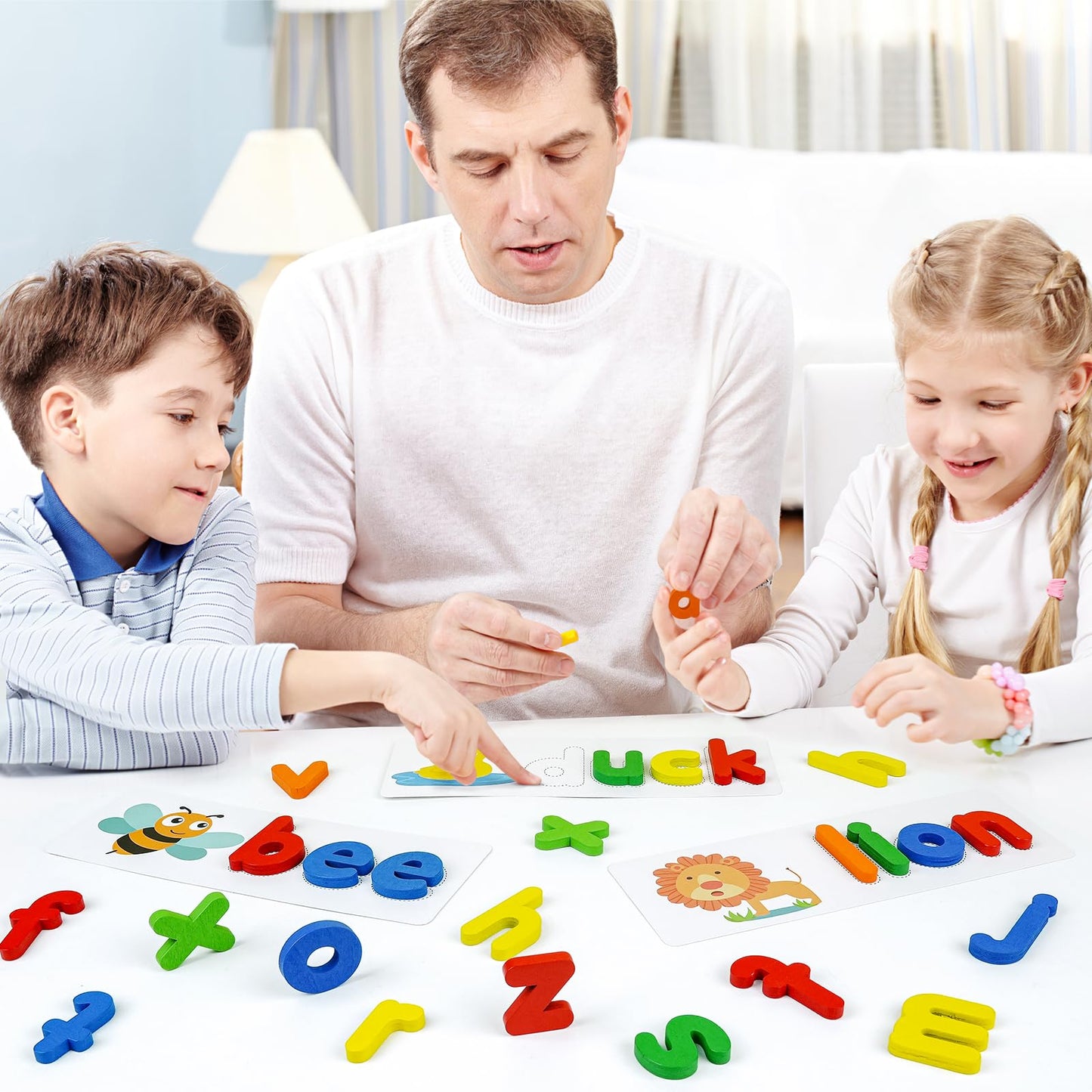 BEESTECH Alphabet Learning Toys – Wooden Puzzle Flash Cards & Letter Matching Games, Fun Educational Activity for Toddlers & Preschool Kids Ages 2–5