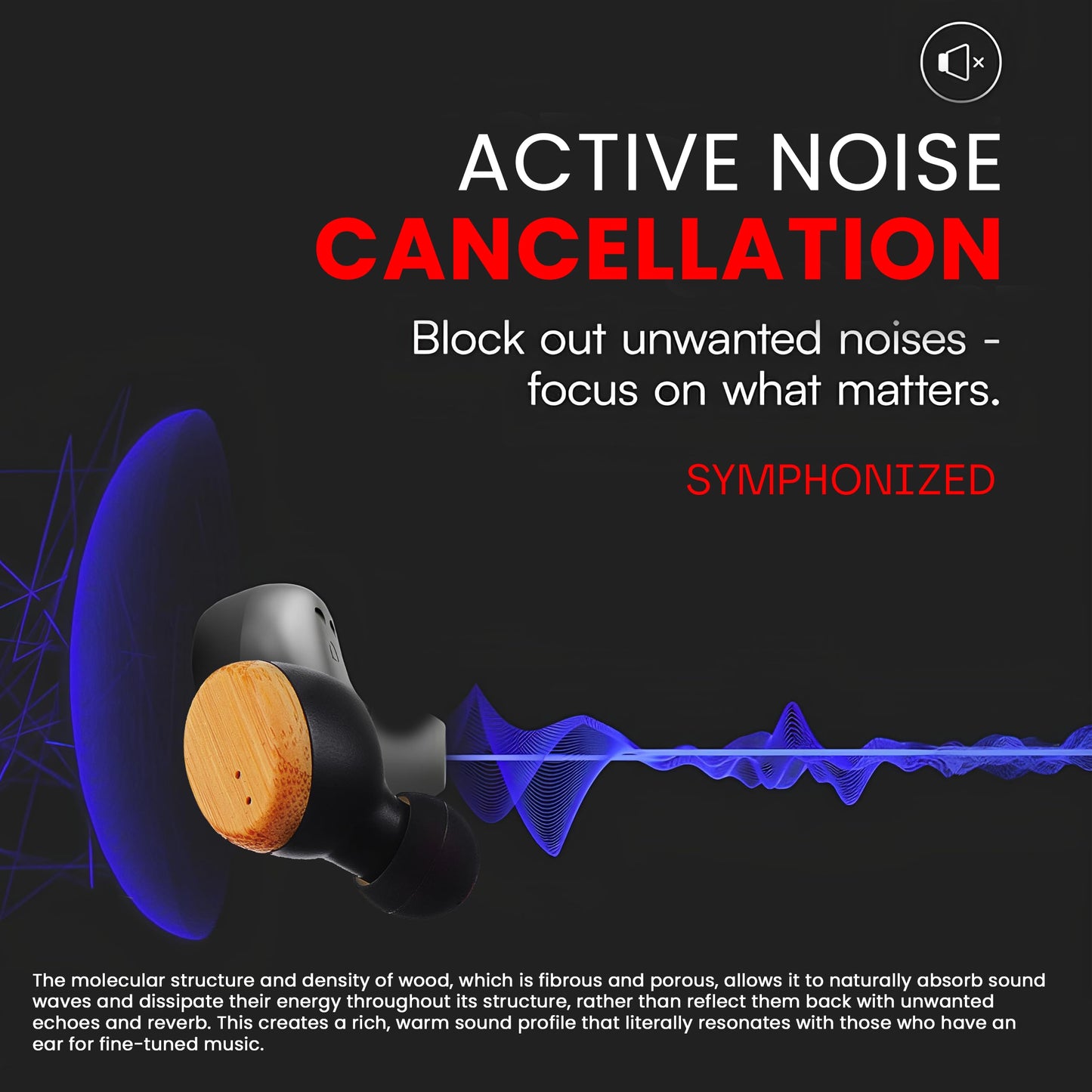 Symphonized Wooden True Wireless Earbuds Crisp Highs with Deep Bass, 35H Playtime of 3D Sound. Noise Cancelling with Microphone. Fast Charging…