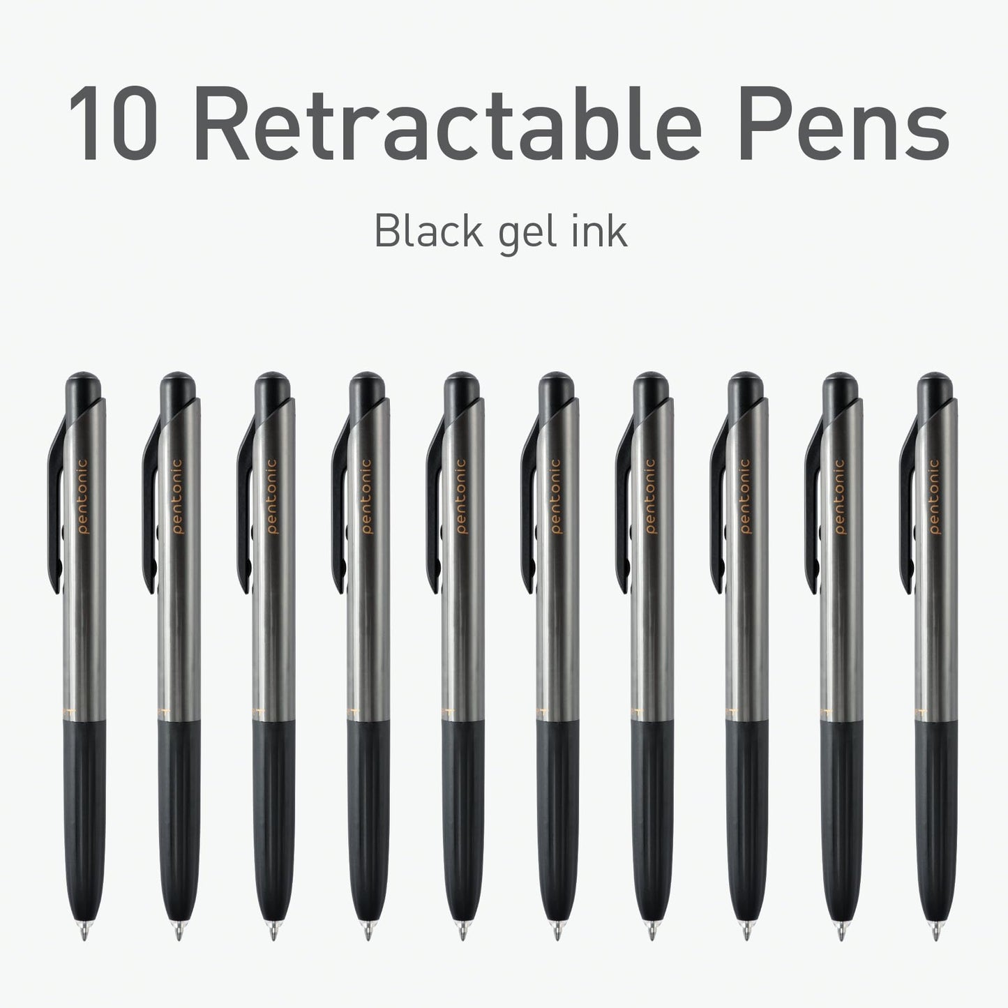 Pentonic G-RT Retractable Gel Pens, 10 Count, Black Ink, 0.7 mm Fine Point, Smooth Writing For Journaling, Note Taking, Office & School (1002363)