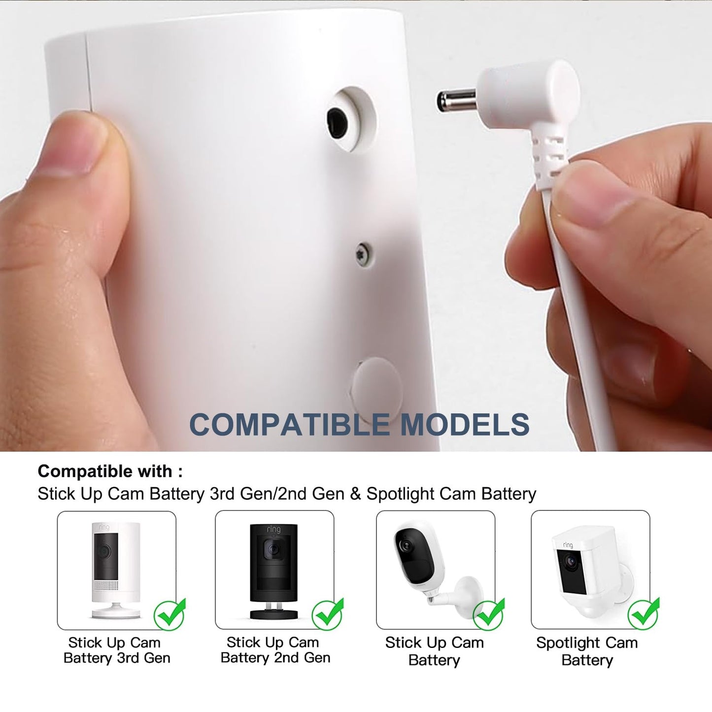 2-Pack Power Adapter Charger Cable Compatible with Ring Stick Up Cam Battery/Plug-in 3rd Gen/2nd Gen & Ring Pan Tilt Stick Up Camera, Indoor/Outdoor