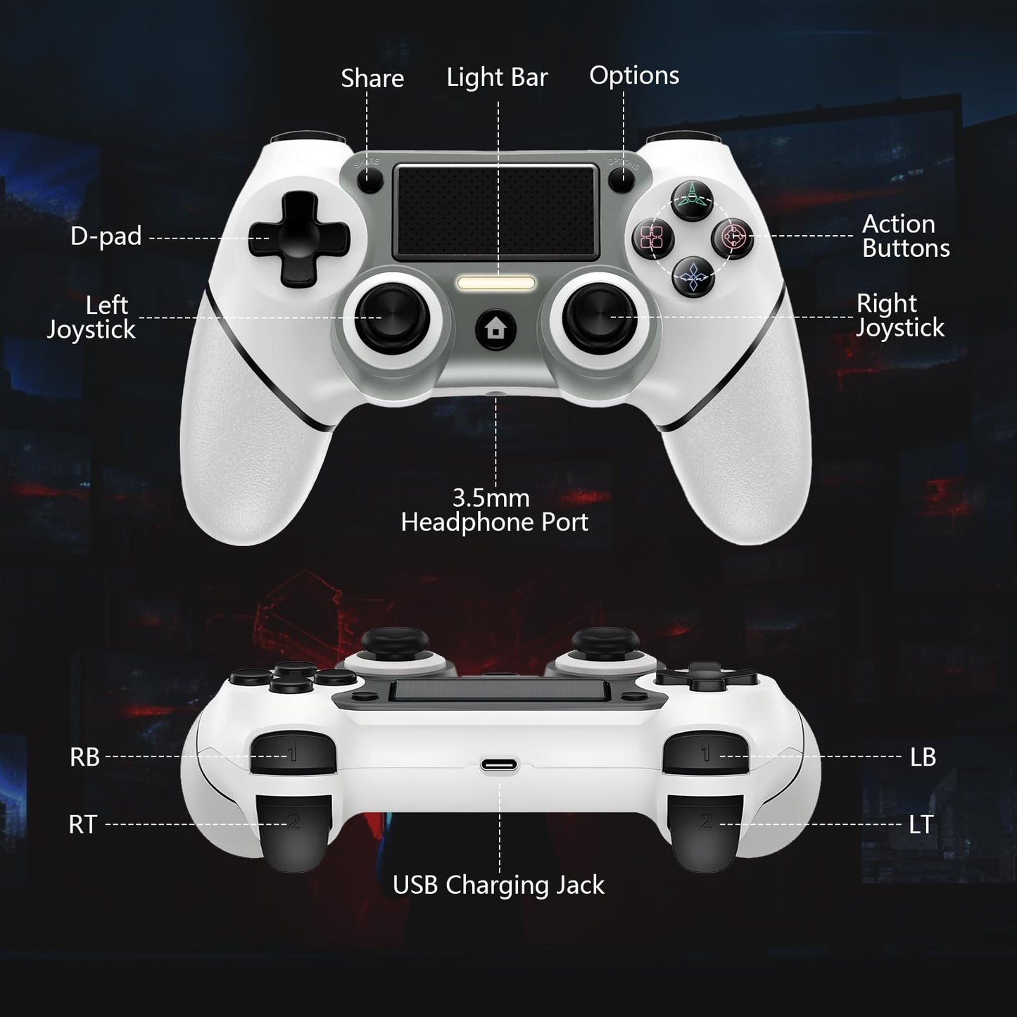 Wireless Controller Compatible with PS4/Pro/Slim, Black ps4 controller with Dual Vibration, 1000mAh Battery, 6-Axis Motion Sensor, Built-in Speaker