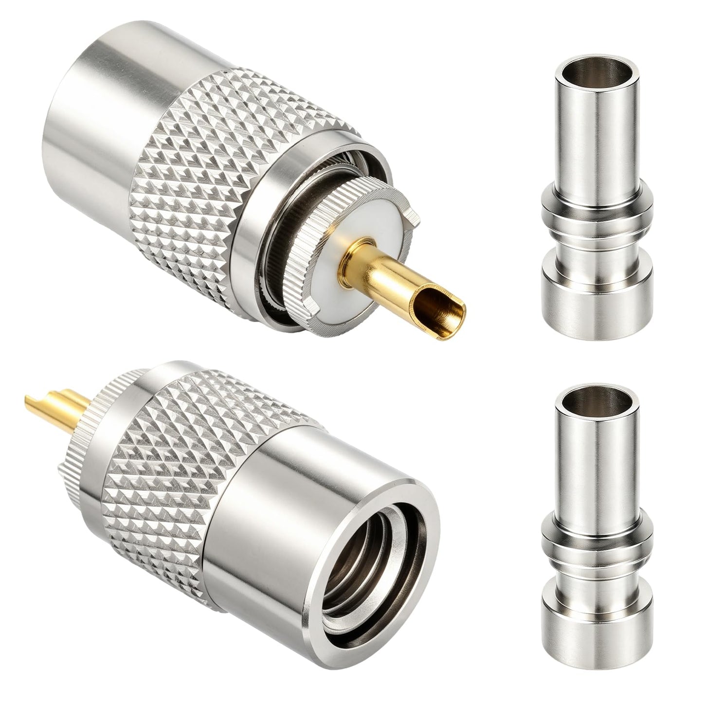 RFAdapter PL 259 Connectors, 2-Pack PL-259 UHF Male Solder Connector Plug with Reducer, Teflon Material 50ohm for RG59, RG8, RG8x, LMR-400, RG-213