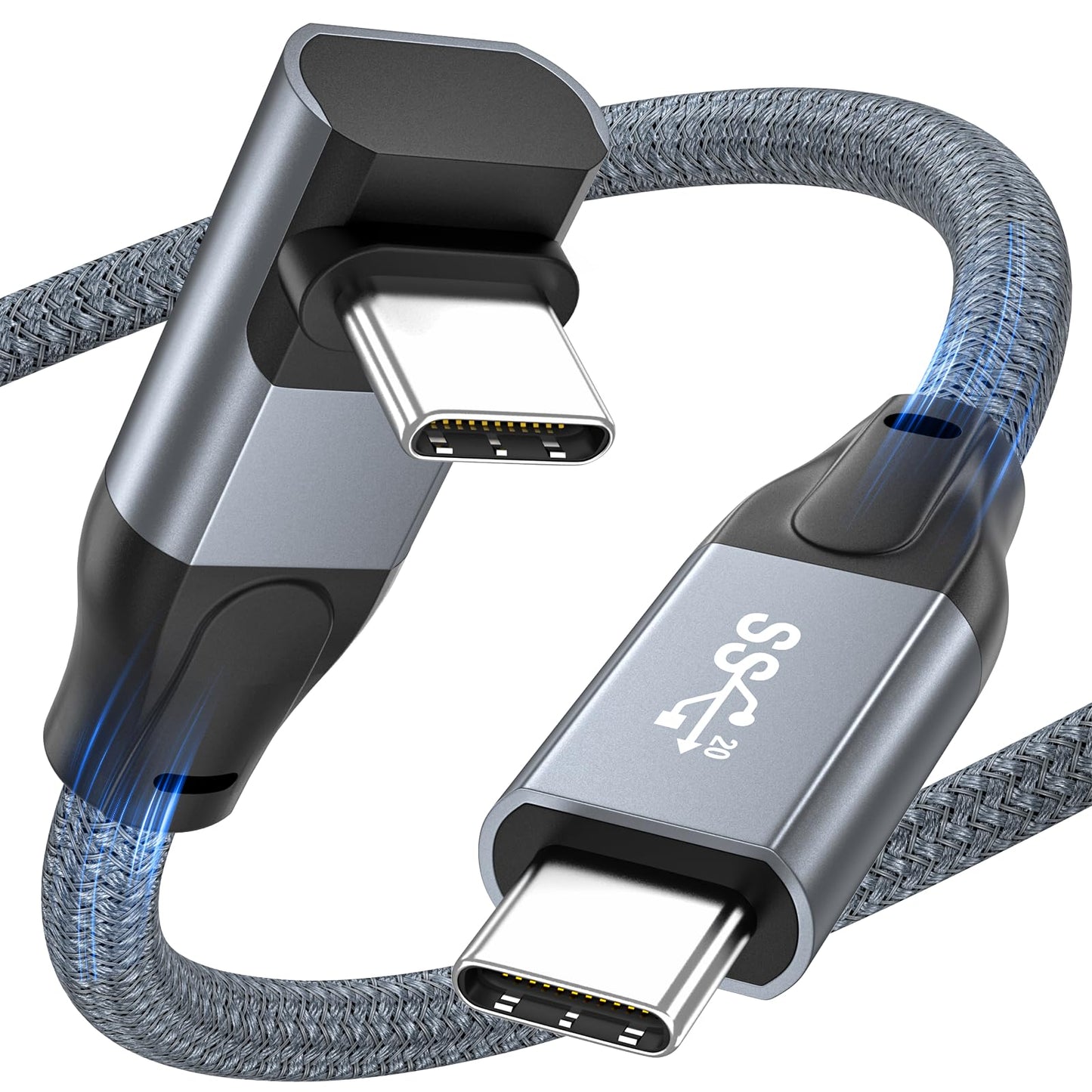 USB C to USB C Cable Right Angle 20Gbps Data Transfer 4K@144Hz/60Hz Video Cable 100W Fast Charging High Speed 90 Degree USB C 3.2 Gen2x2 Compatible