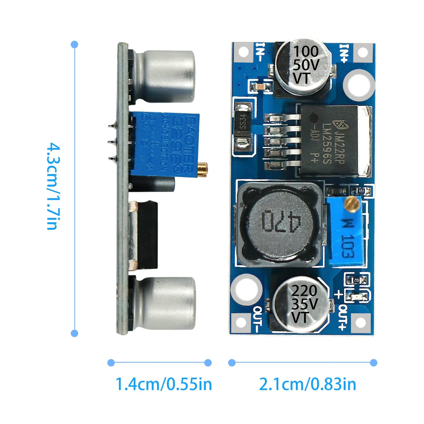 DC-DC Buck Converter Power Module 3A Adjustable Step-Down LM2596 Voltage Regulator 24V to 12V 5V 3V(2pcs)