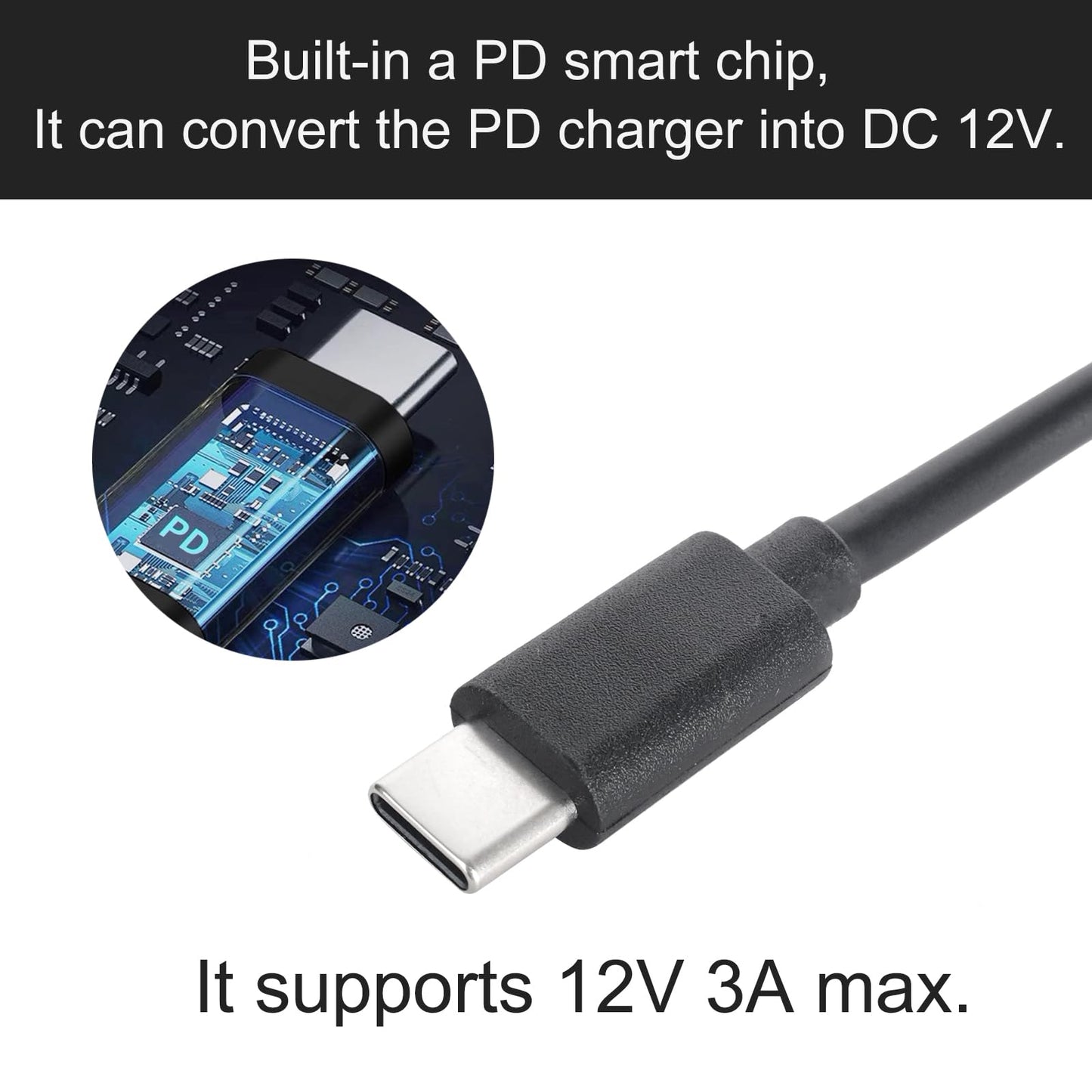 HSZJsto USB C to DC 5.5mm x 2.1mm Power Cable Cord, USB C Input to DC 12V Out Charging Cable, Work with PD Charger and PD Power Bank, Output DC 12V 3A