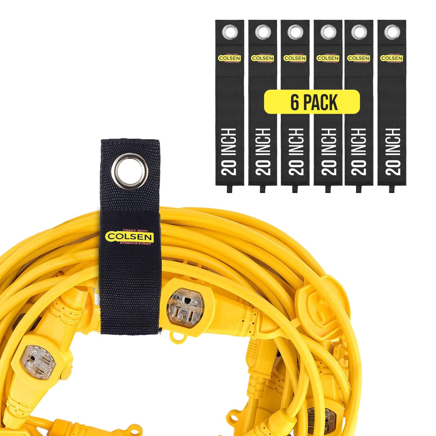 COLSEN Storage Strap - 20 inch large Heavy Duty Garage Organization Cable Keeper Wire Holder Outdoor rope strap Hose Hanger for extension cords RV