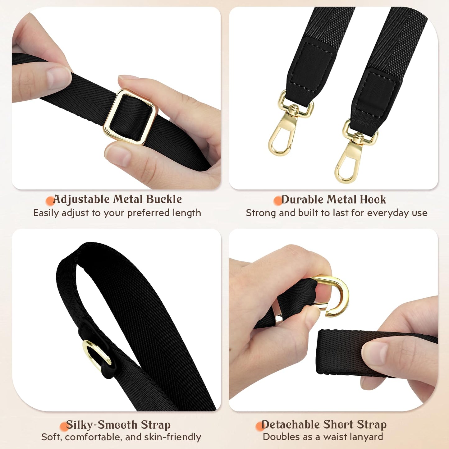 WEZEBEL Black Crossbody Strap for Cell Phone, Adjustable Nylon Lanyard & Accessory Kit for iPhone- Available in Black, Red, Pink, Orange